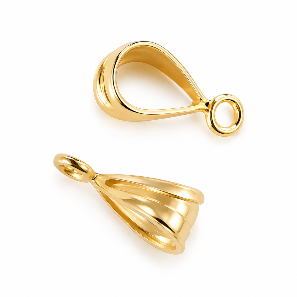 Gold Filled Pendant Bail with jump ring front view and side view