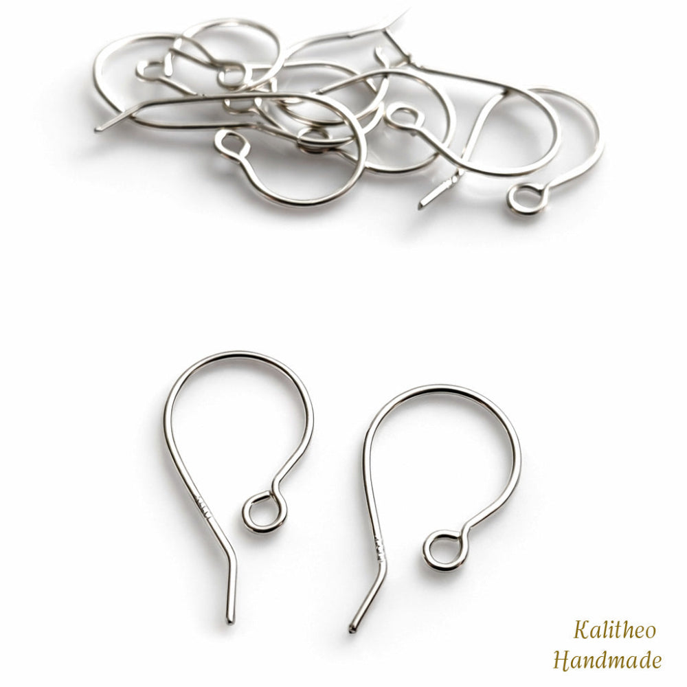 Silver earring hooks on a white background with 'Kalitheo Handmade' branding