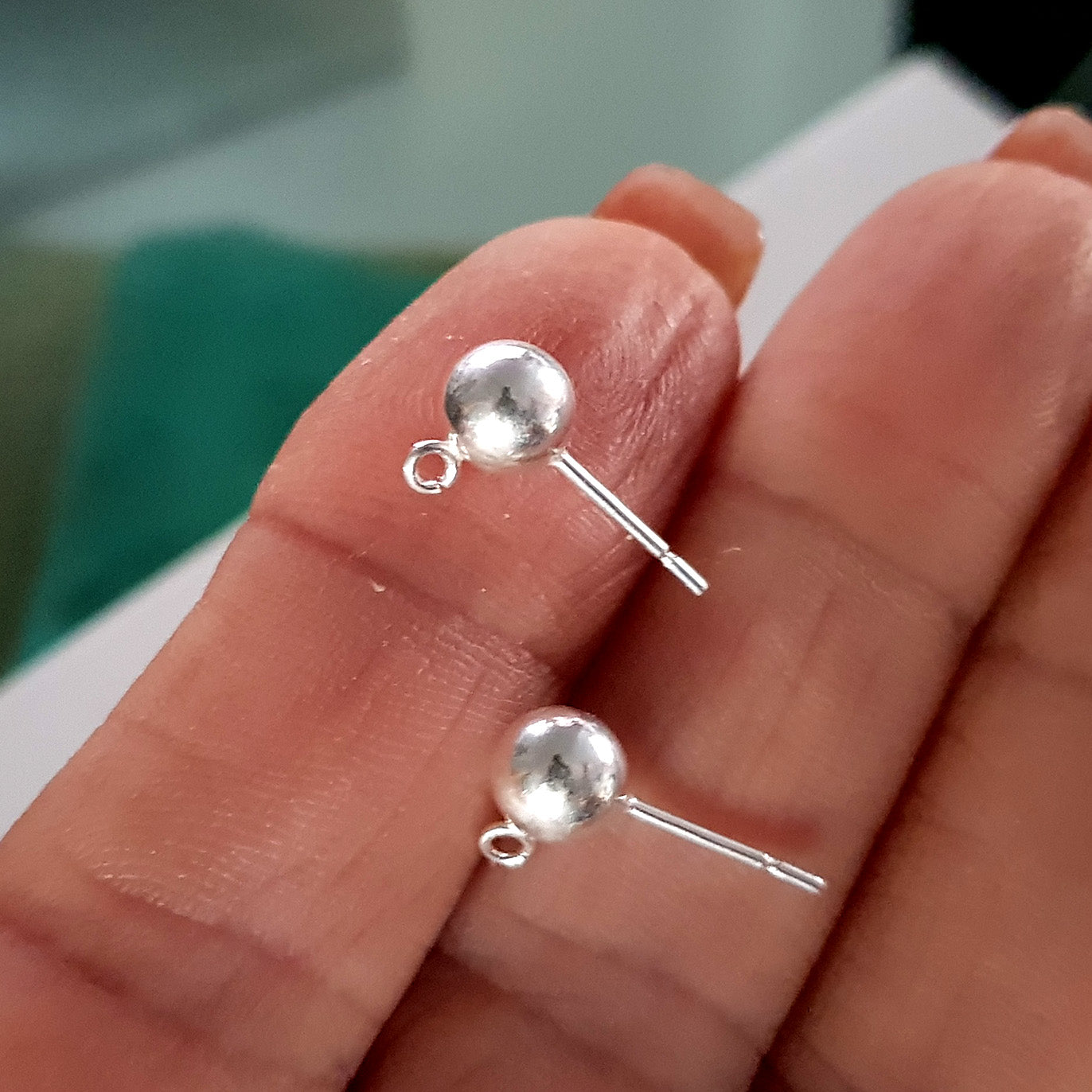 Quality Sterling Silver Heavy Polished Ball Studs with open jump ring | SS-010HPBall-ES | Earring Supply