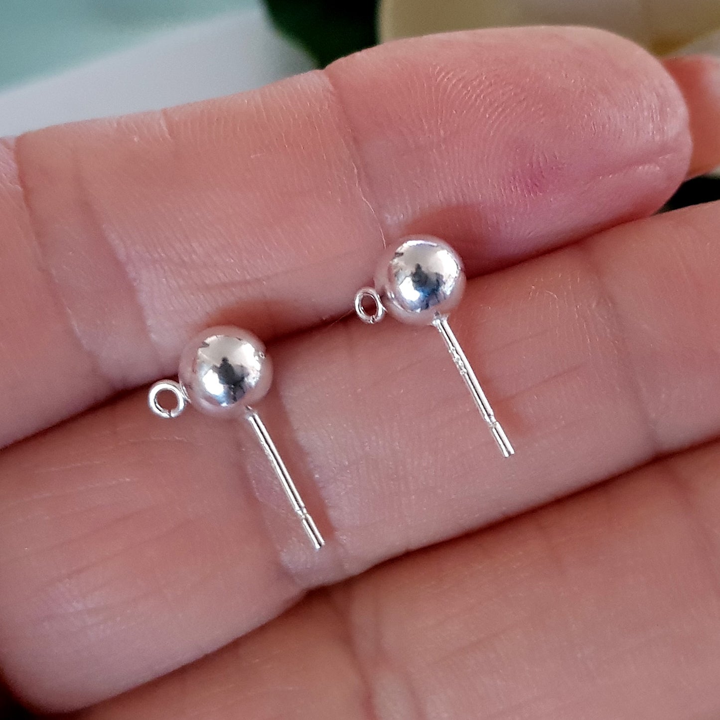 Quality Sterling Silver Heavy Polished Ball Studs with open jump ring | SS-010HPBall-ES | Earring Supply