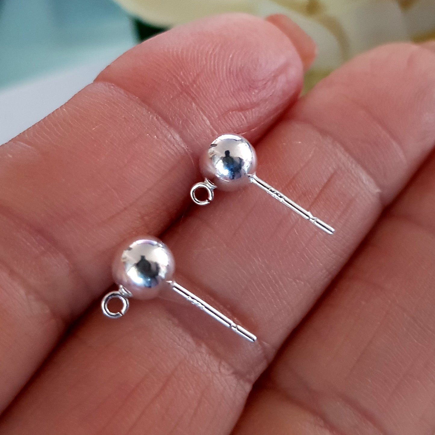 Quality Sterling Silver Heavy Polished Ball Studs with open jump ring | SS-010HPBall-ES | Earring Supply