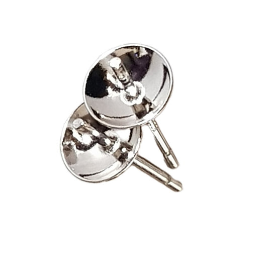 Sterling Silver 925 Polished Pearl Cup Stud Earrings for Half Drilled Pearls & Beads | SS-010PC-ES | Earring Supply