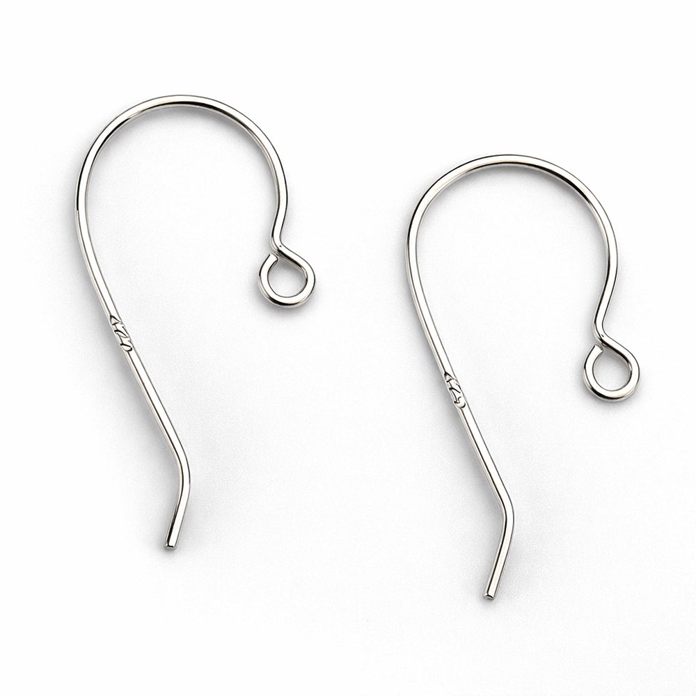 Two silver earring hooks on a white background
