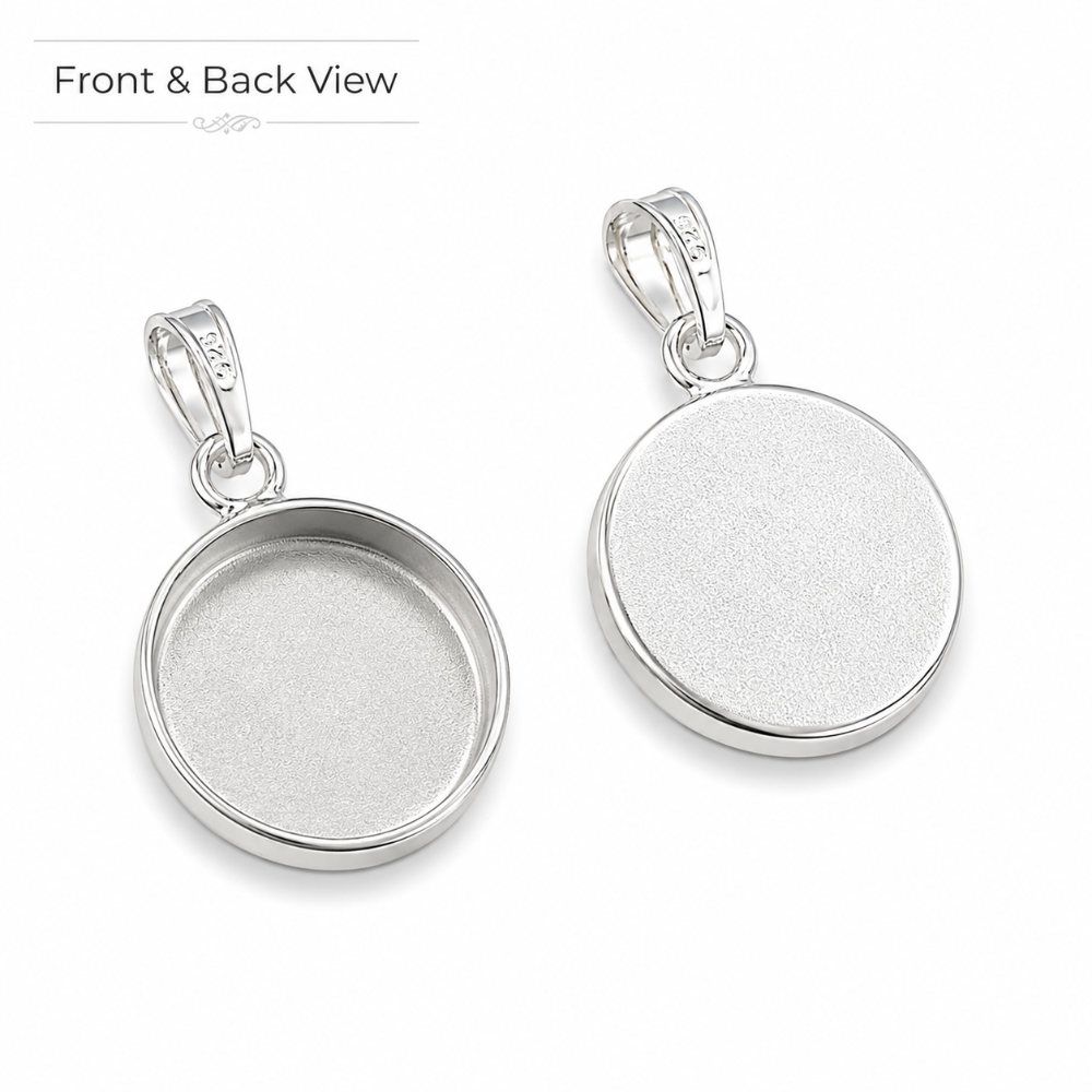 Sterling Silver Round Bezel Pendant Setting front and back view