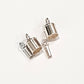 Sterling silver tube end caps in two sizes shown side by side on a white background, featuring a cylindrical barrel body with a small loop bail at the top