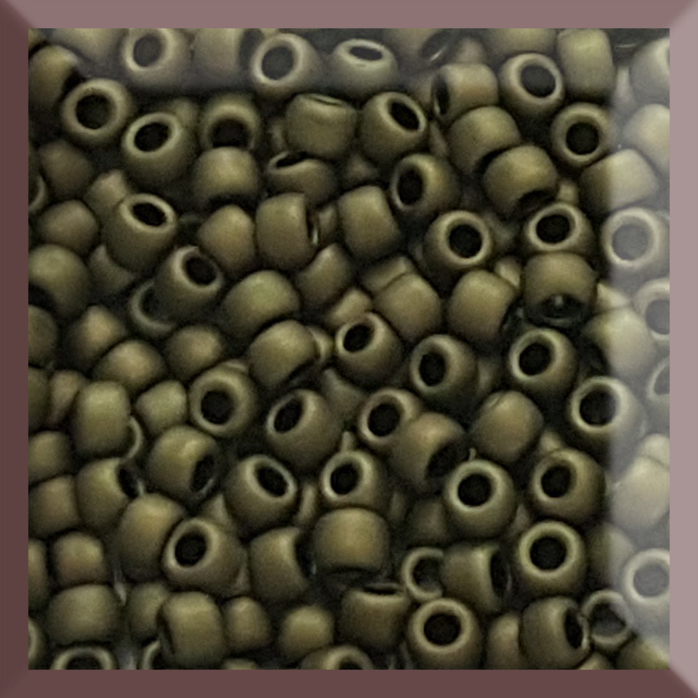 11/0 TR-617 Dark Olive Matte Round Toho Seed Beads square window