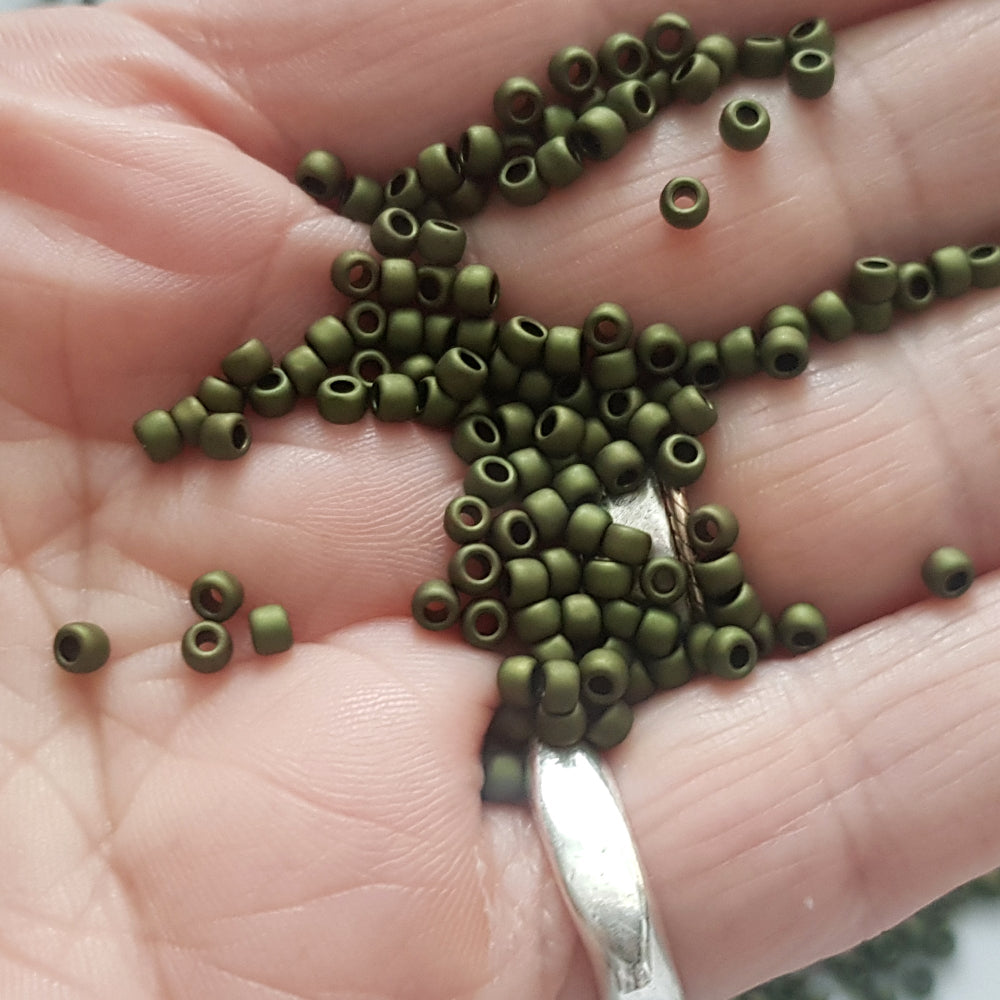 11/0 TR-617 Dark Olive Matte Round Toho Seed Beads on hand.