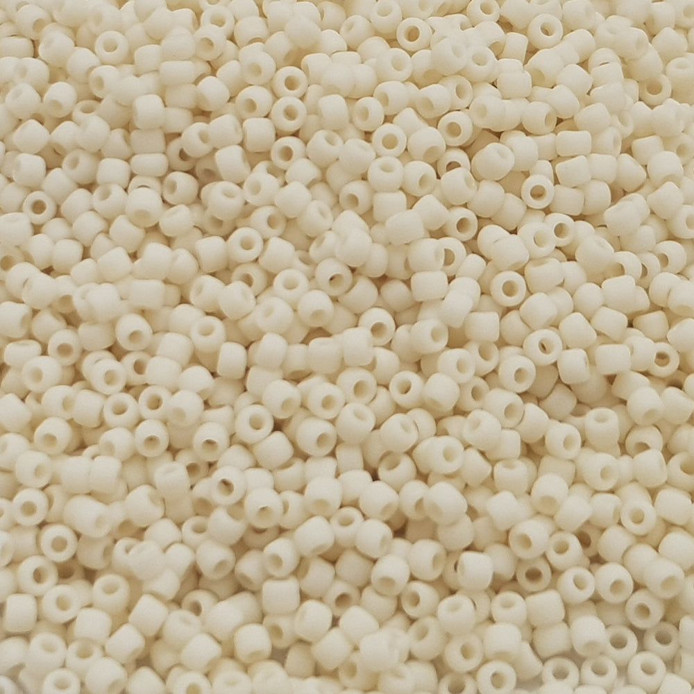 Toho 11/0 Seed Beads Lt Beige Frosted Opaque close Up.