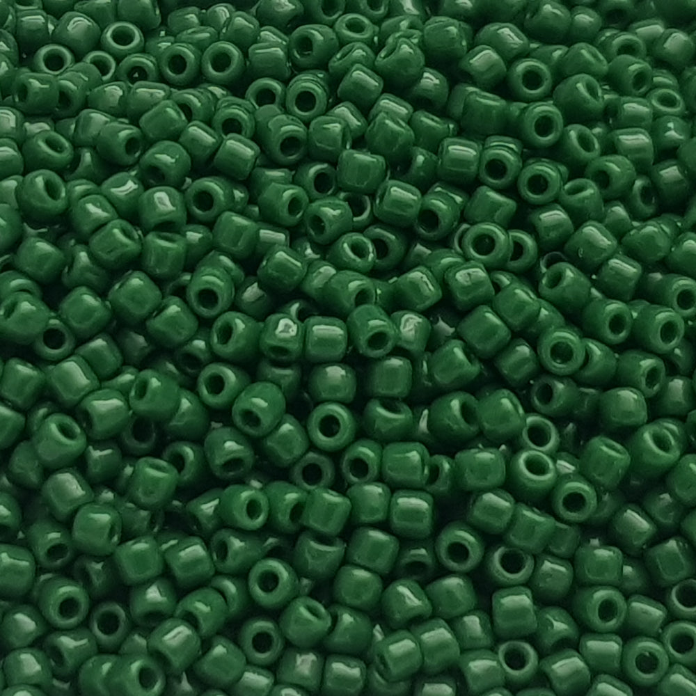 11/0 Toho Seed beads in pine green opaque TR-47H close up.