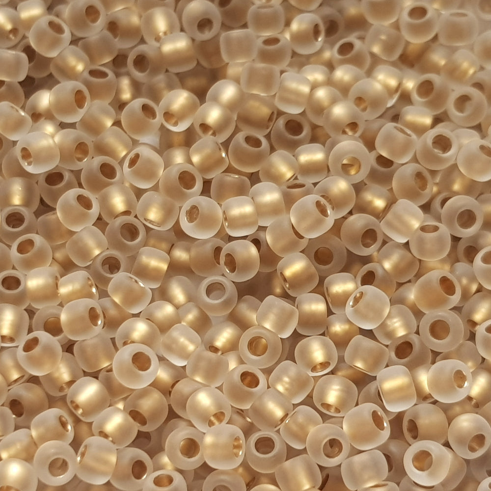 close up crystal frosted gold lined beads