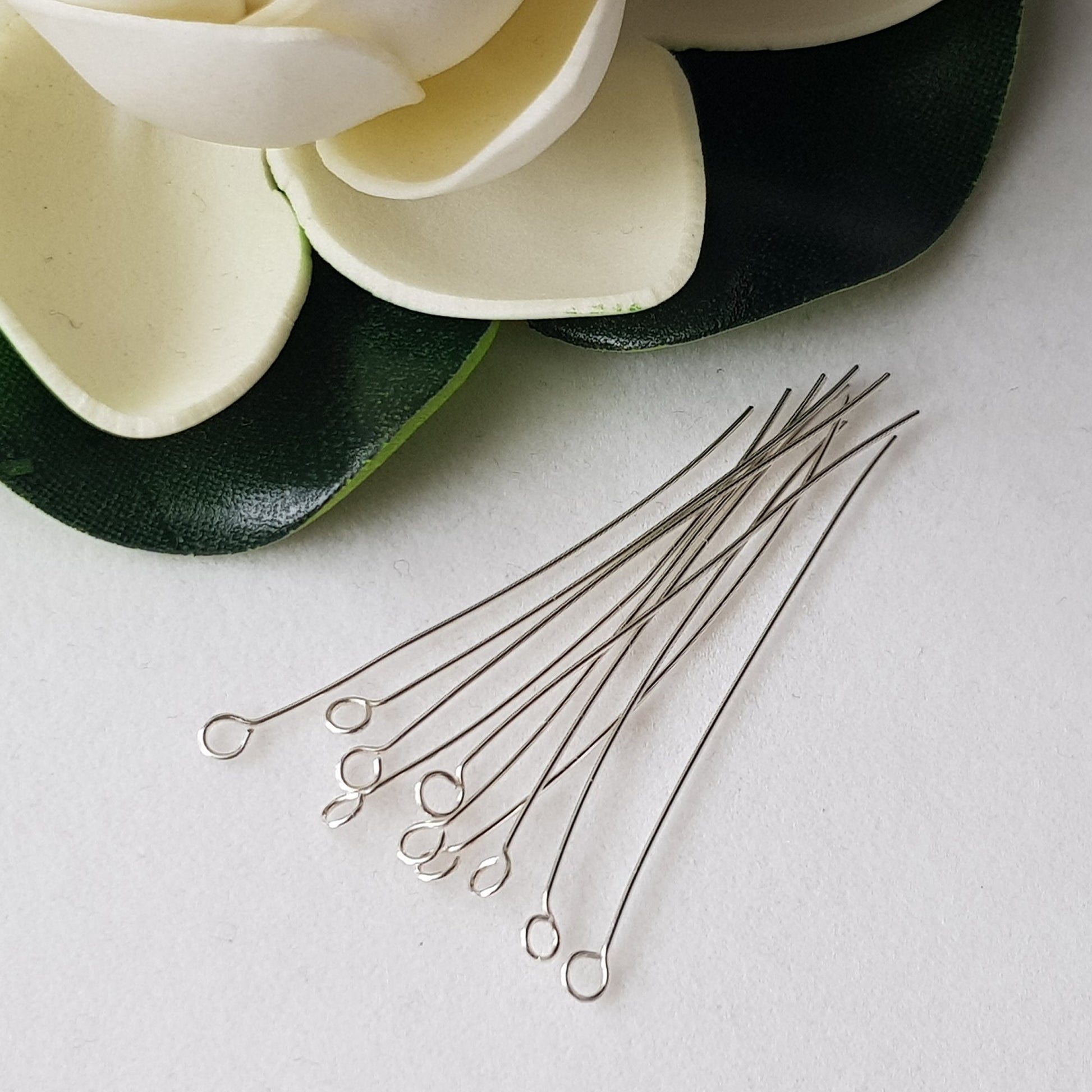 Eye Pins 40mm - 24 gauge (0.5mm) Sterling Silver (10pc Pack) | SS-GF540/EP | Jewellery Making Supply - Kalitheo 