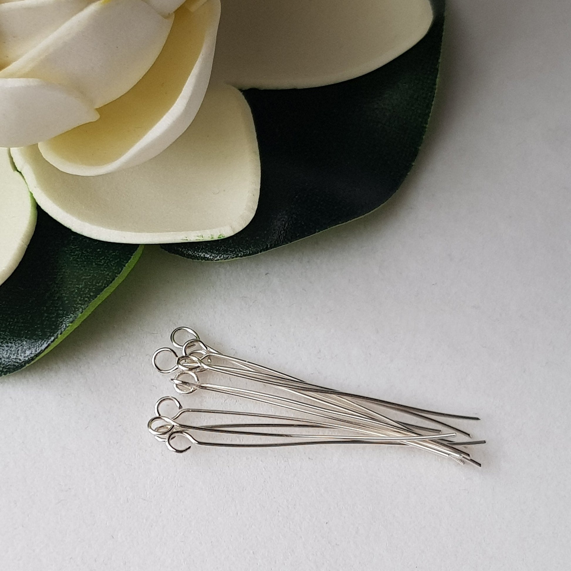 Eye Pins 40mm - 24 gauge (0.5mm) Sterling Silver (10pc Pack) | SS-GF540/EP | Jewellery Making Supply - Kalitheo 