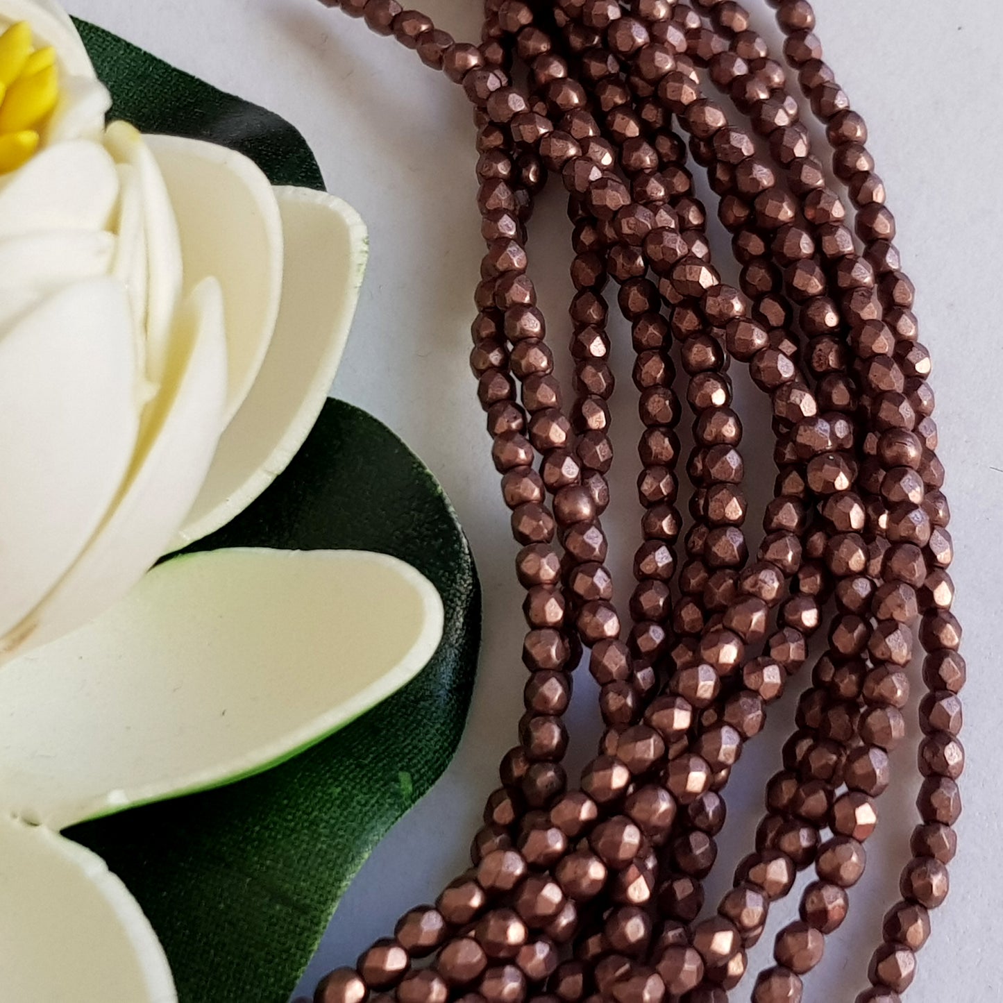 Czech Fire Polished 50 Bead Strand - Suede Gold Ash Rose 3mm Round Faceted  | FP-08A01-CB-03 | Beading Supply
