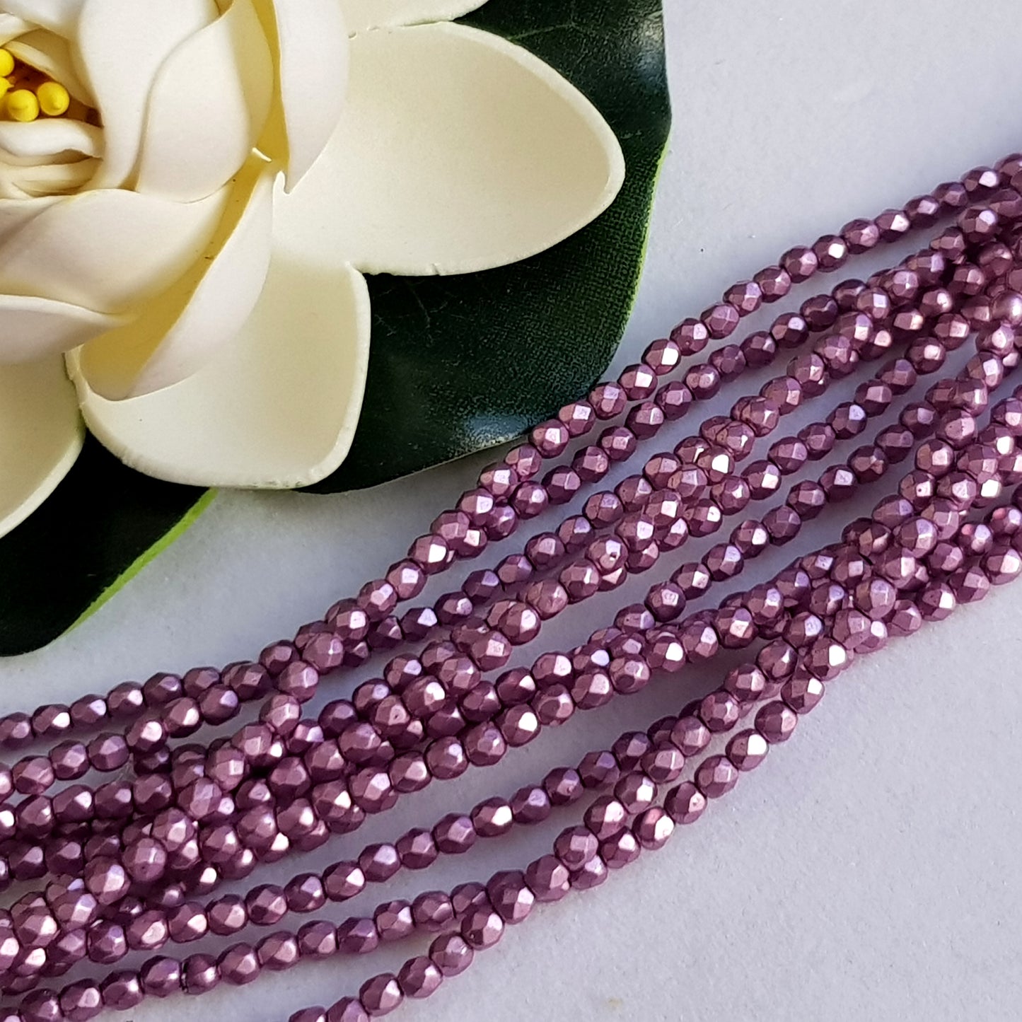 Czech Fire Polished 50 Bead Strand - Suede Gold Orchid 3mm Round Faceted  |  FP-08A03-CB-03 | Beading Supply