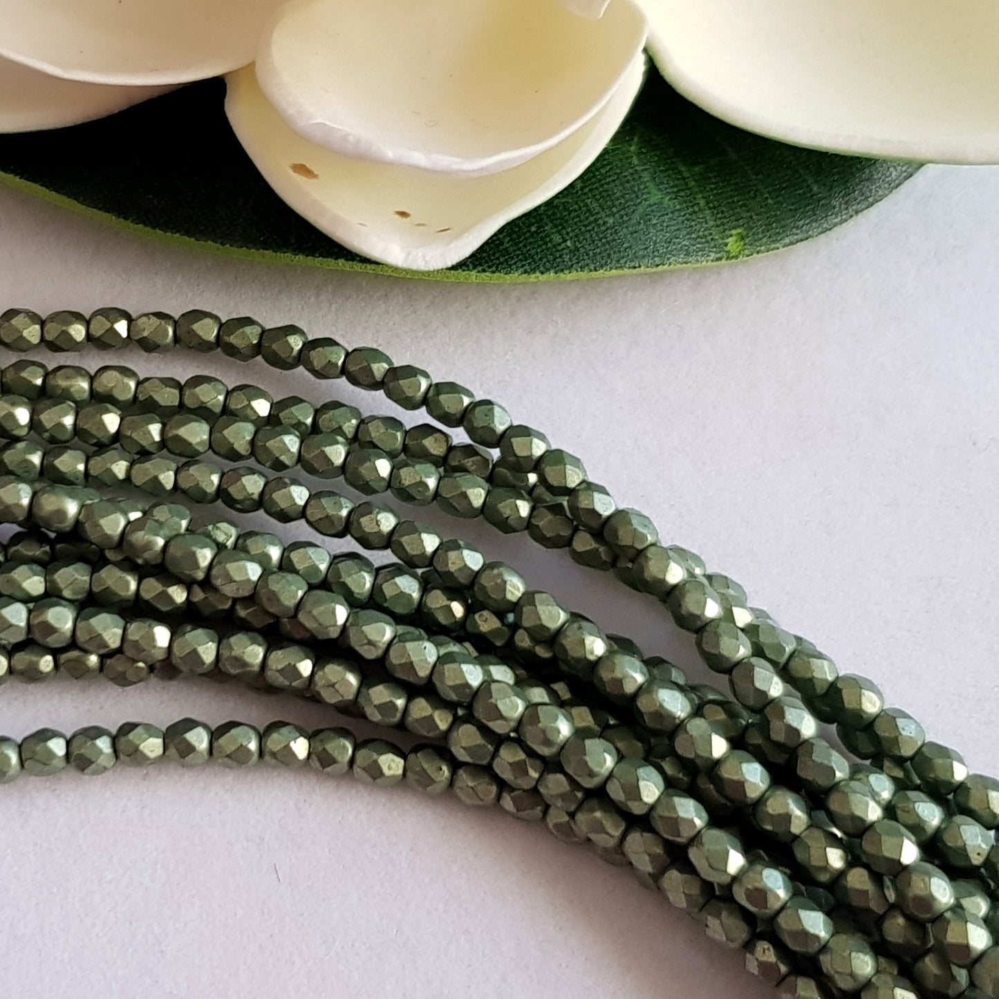 Czech Fire Polished 50 Bead Strand - Sueded Gold Fern 3mm Round Faceted  |  FP-08A06-CB-03 | Beading Supply