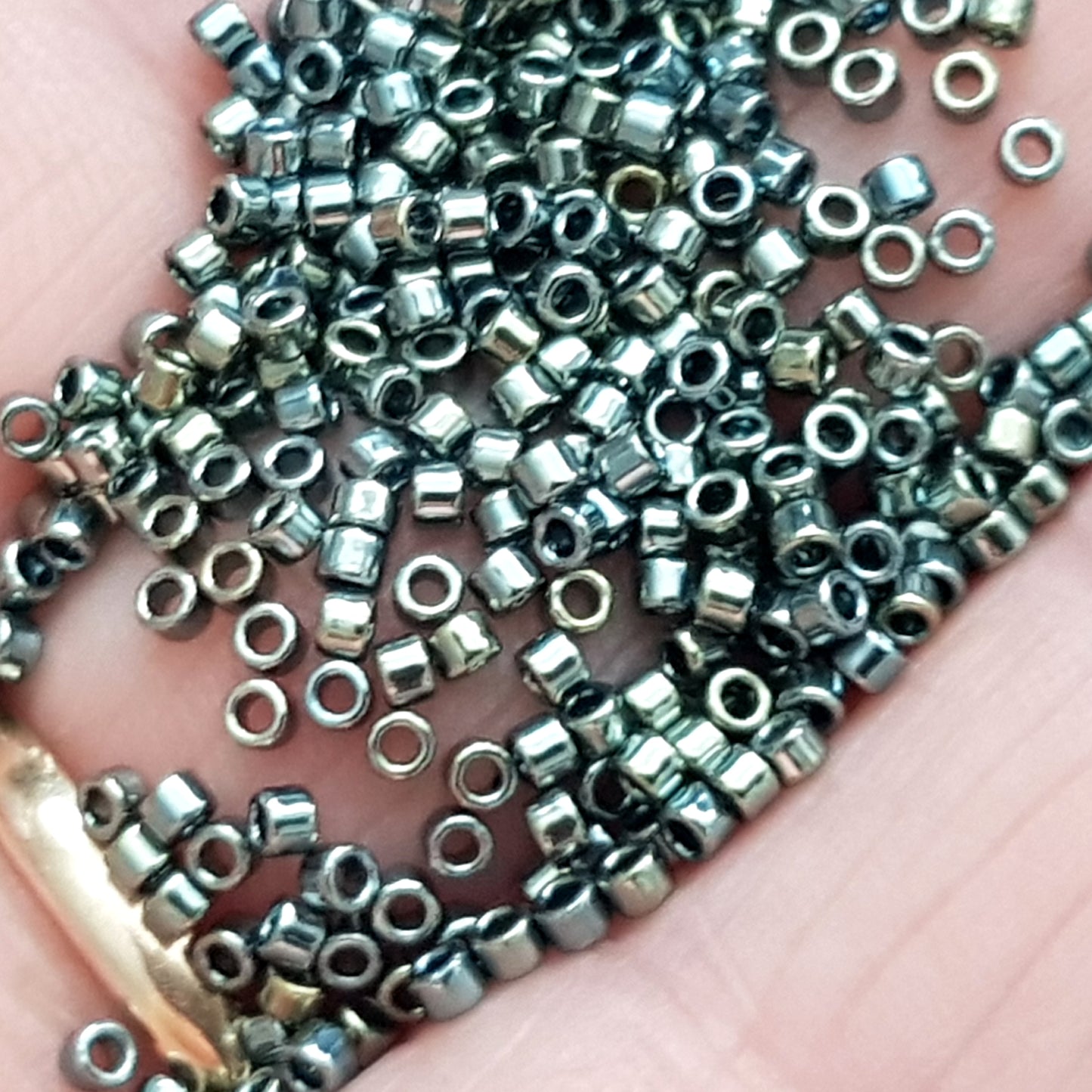 Aiko 11/0 TA-512 Green Silver Galvanized Precision-Cut Cylinder Toho Seed Beads | Beading Supply