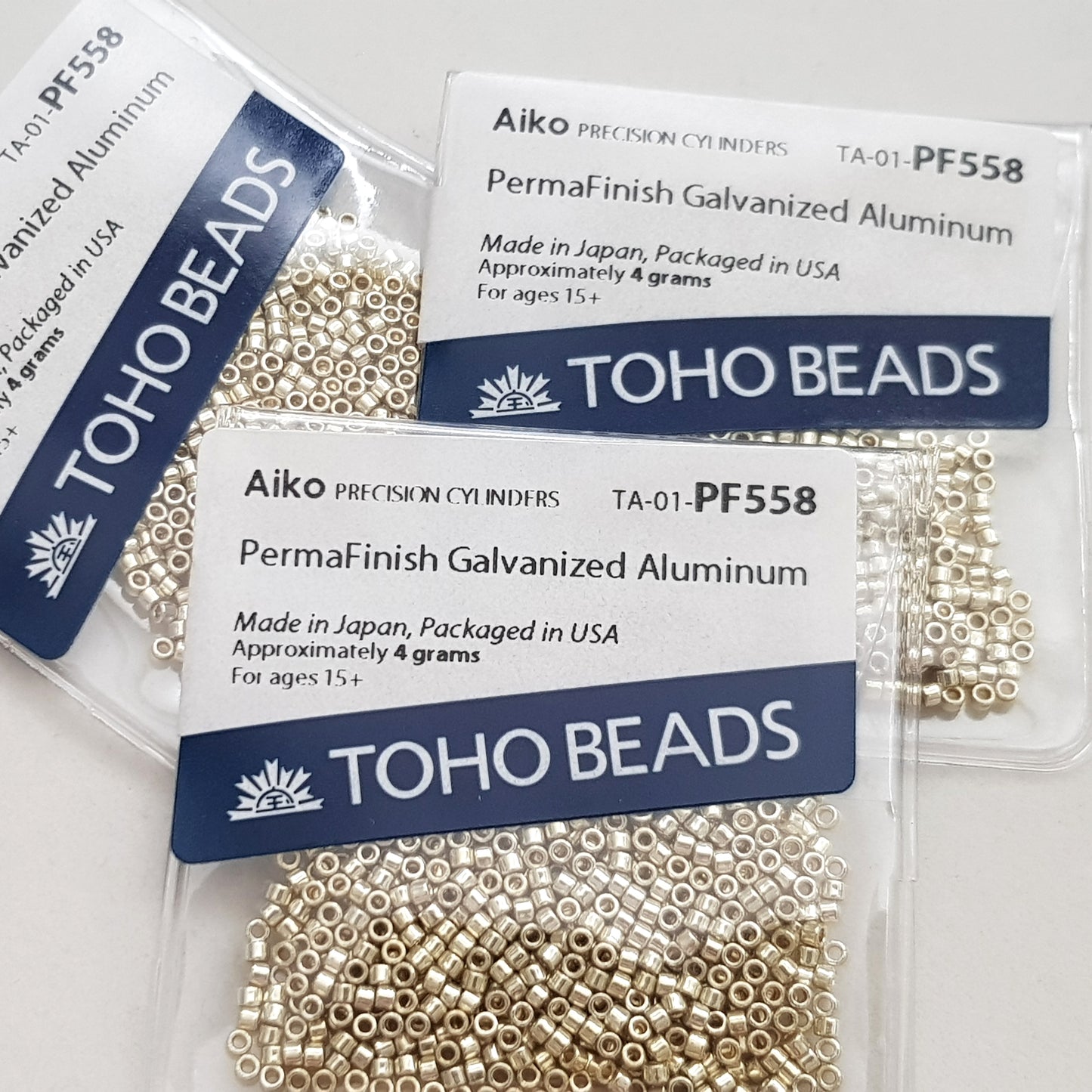 Aiko 11/0 TA-PF558 Aluminium Galvanized PermaFinish 4g Pre-Packed Precision-Cut Cylinder Toho Beads | Beading Supply