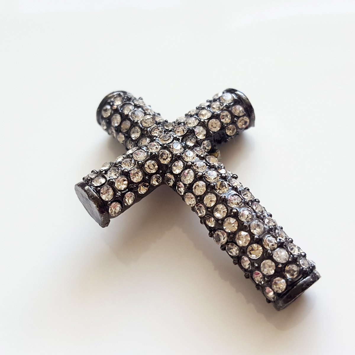 Black Base Metal Cross with white crystals | BM-002 | Jewellery Making Supply - Kalitheo Jewellery