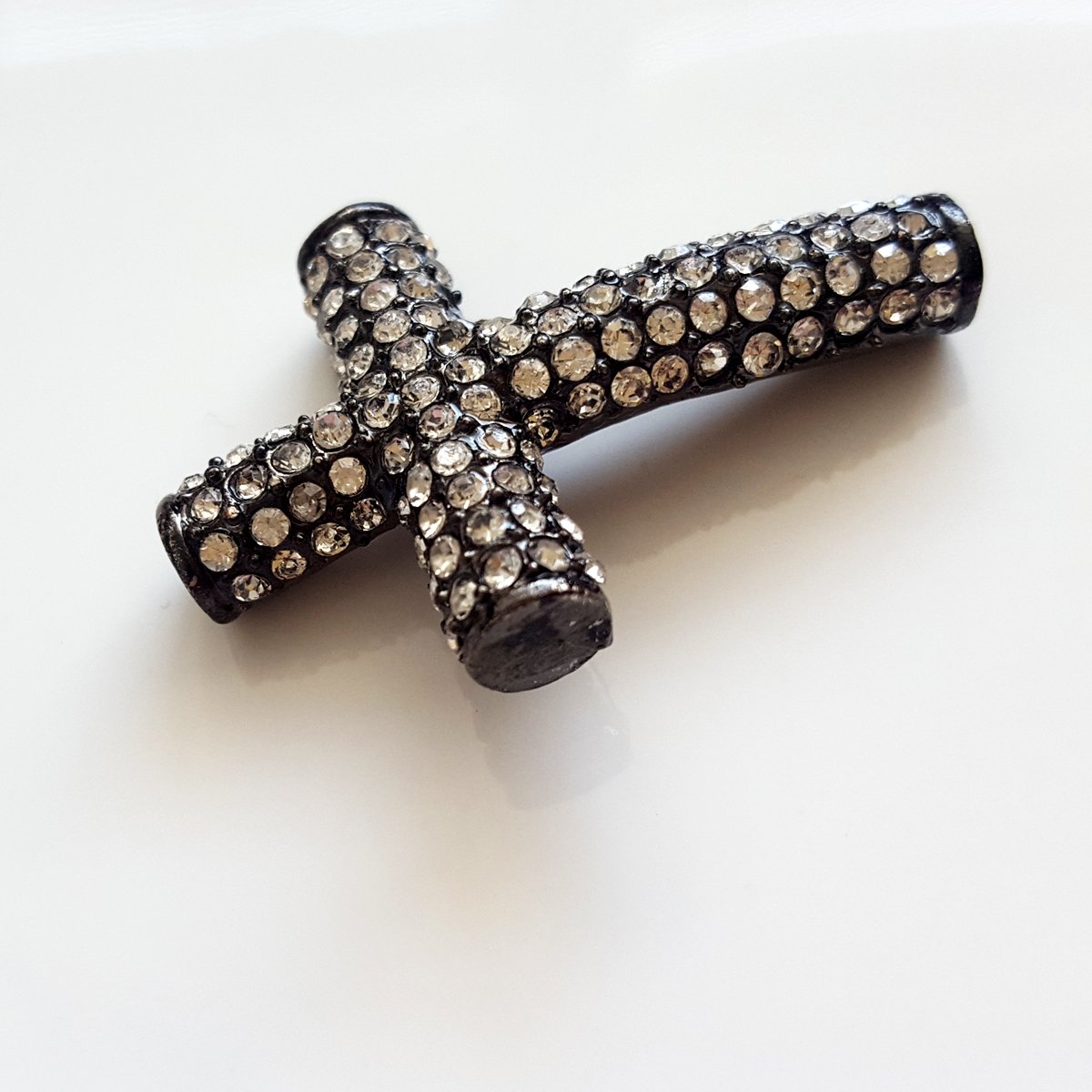 Black Base Metal Cross with white crystals | BM-002 | Jewellery Making Supply - Kalitheo Jewellery