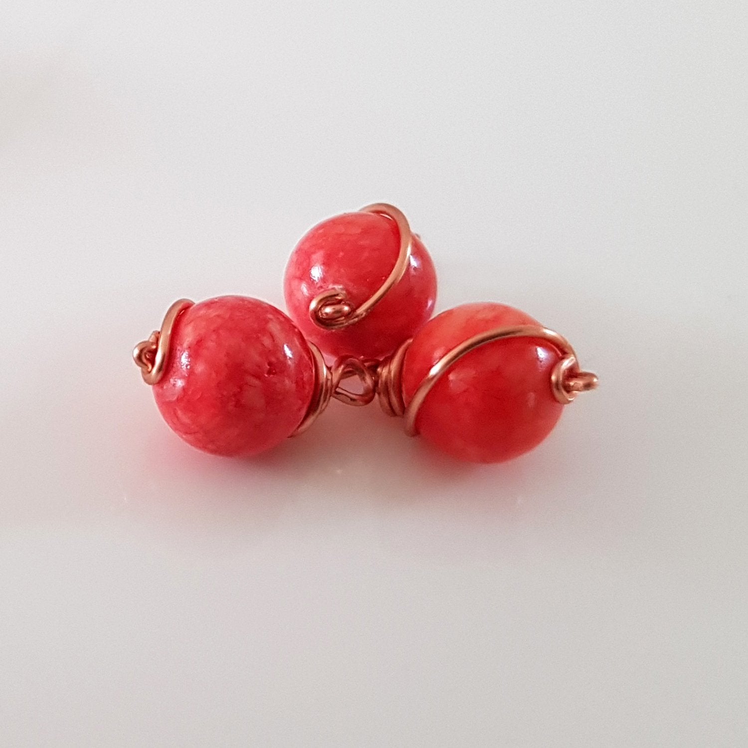 Copper Wire Wrapped Peach Dyed Stone 10 mm | WC-004D | Jewellery Making Supply - Kalitheo Jewellery