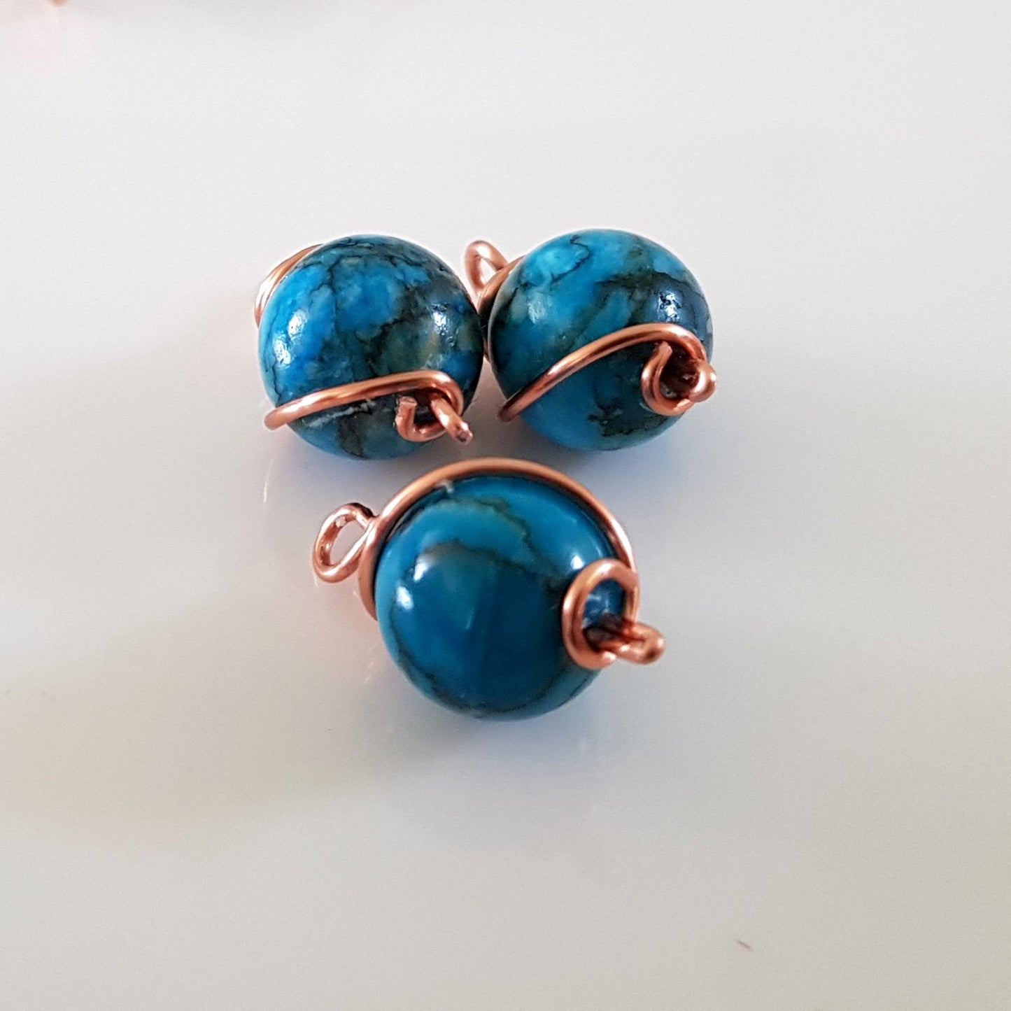 Copper Wire Wrapped Blue Dyed Stone 10 mm - Drop - Dangle | WC-003D | Jewellery Making Supply - Kalitheo Jewellery