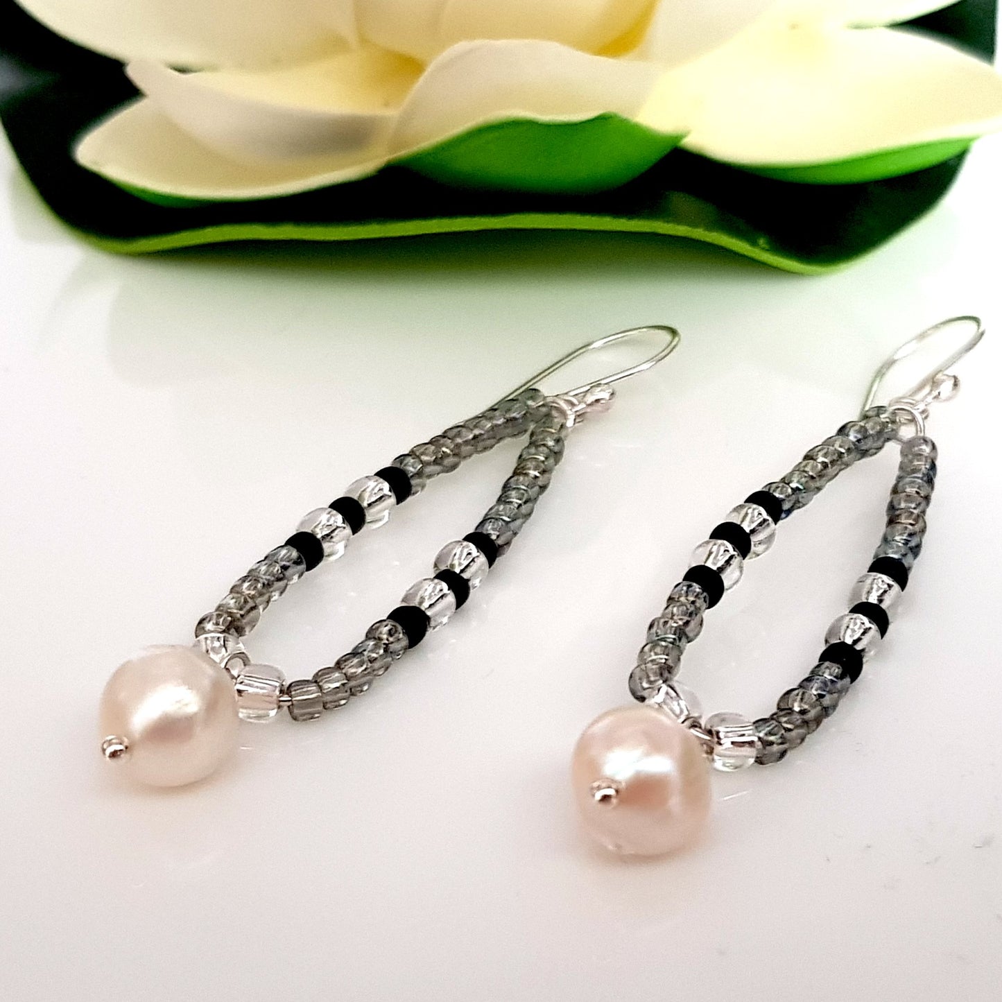 Freshwater Pearl Dangle Hoop Earrings | KJ-412EW | Artisan Earrings - Kalitheo Jewellery