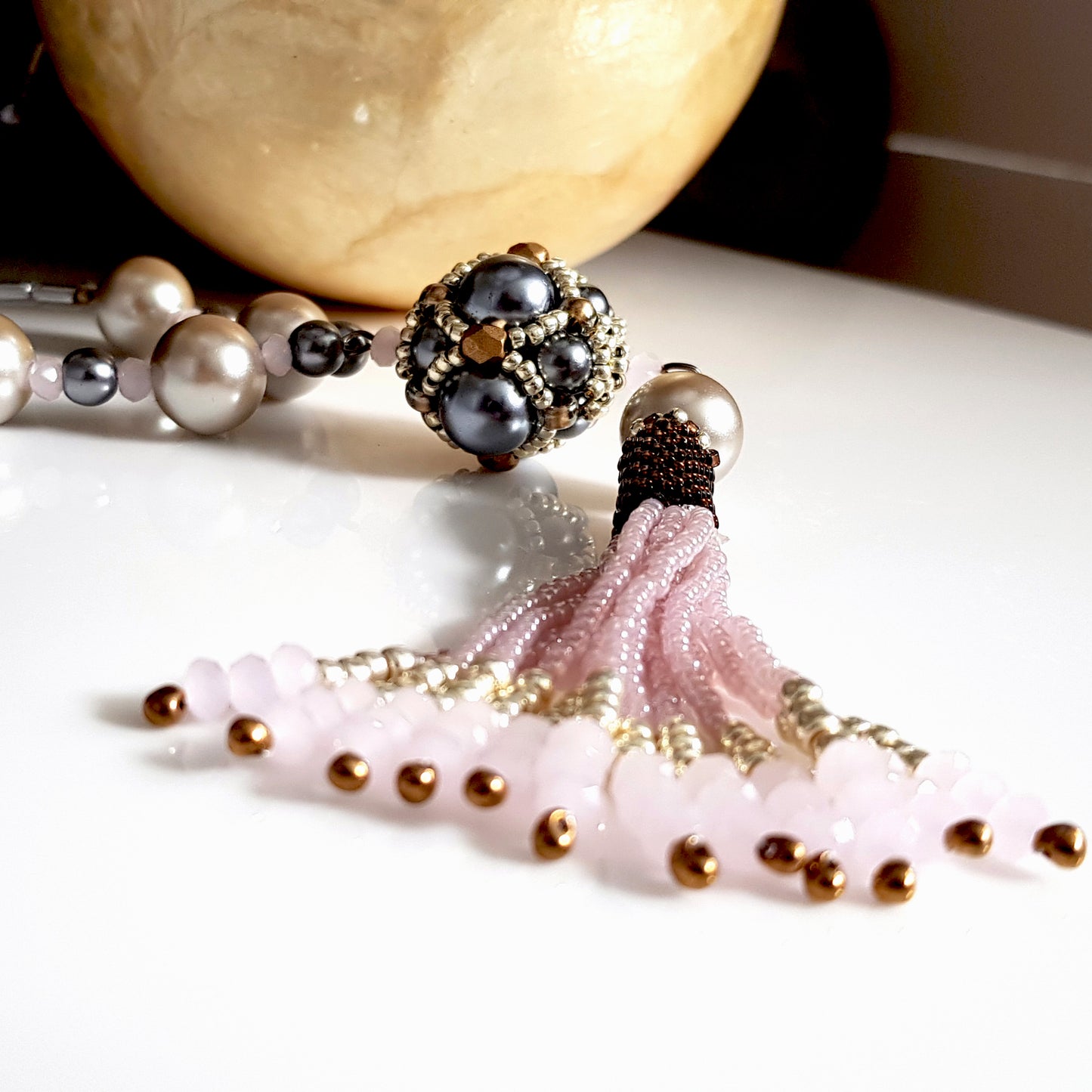 Artisan Pink Enchanted Ball Necklace Close Up  | Kalitheo Jewellery
