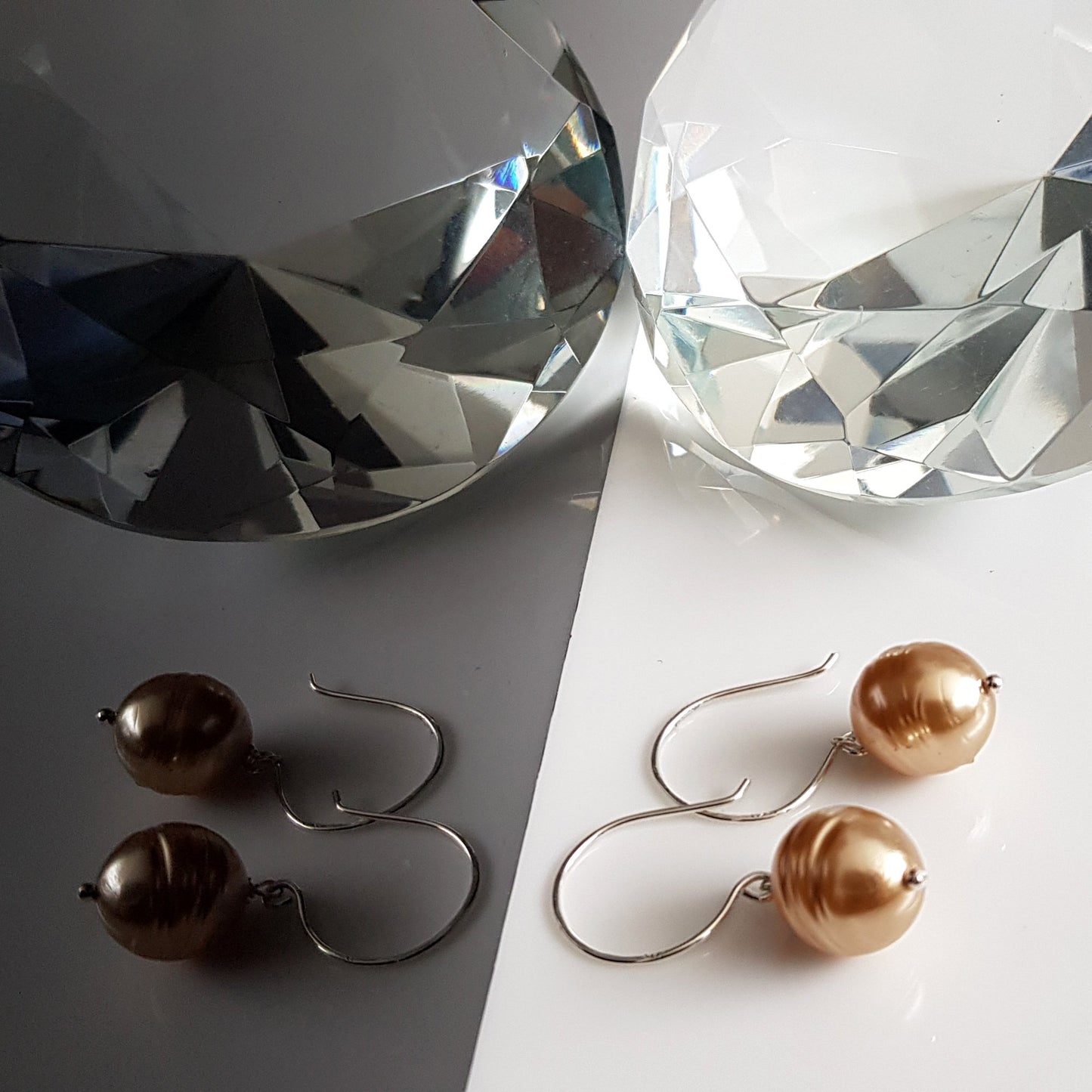 Sterling Silver Pearl Drop Earrings - Champagne Gold Pearl | KJ-420E - Kalitheo 