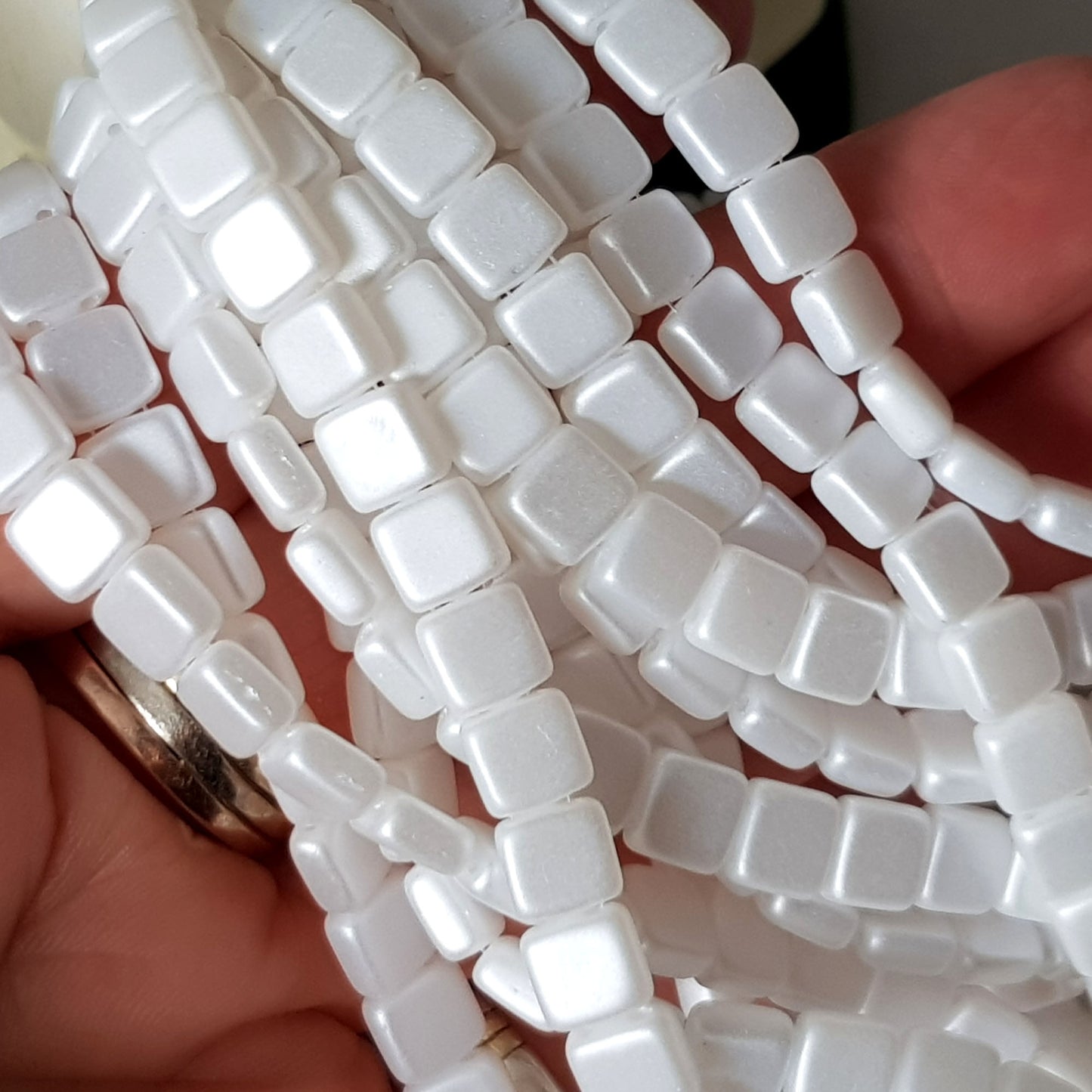 Tile Snow Pearl Coat 6mm CzechMate Beads | CZMTile-25001 | Beading Supply