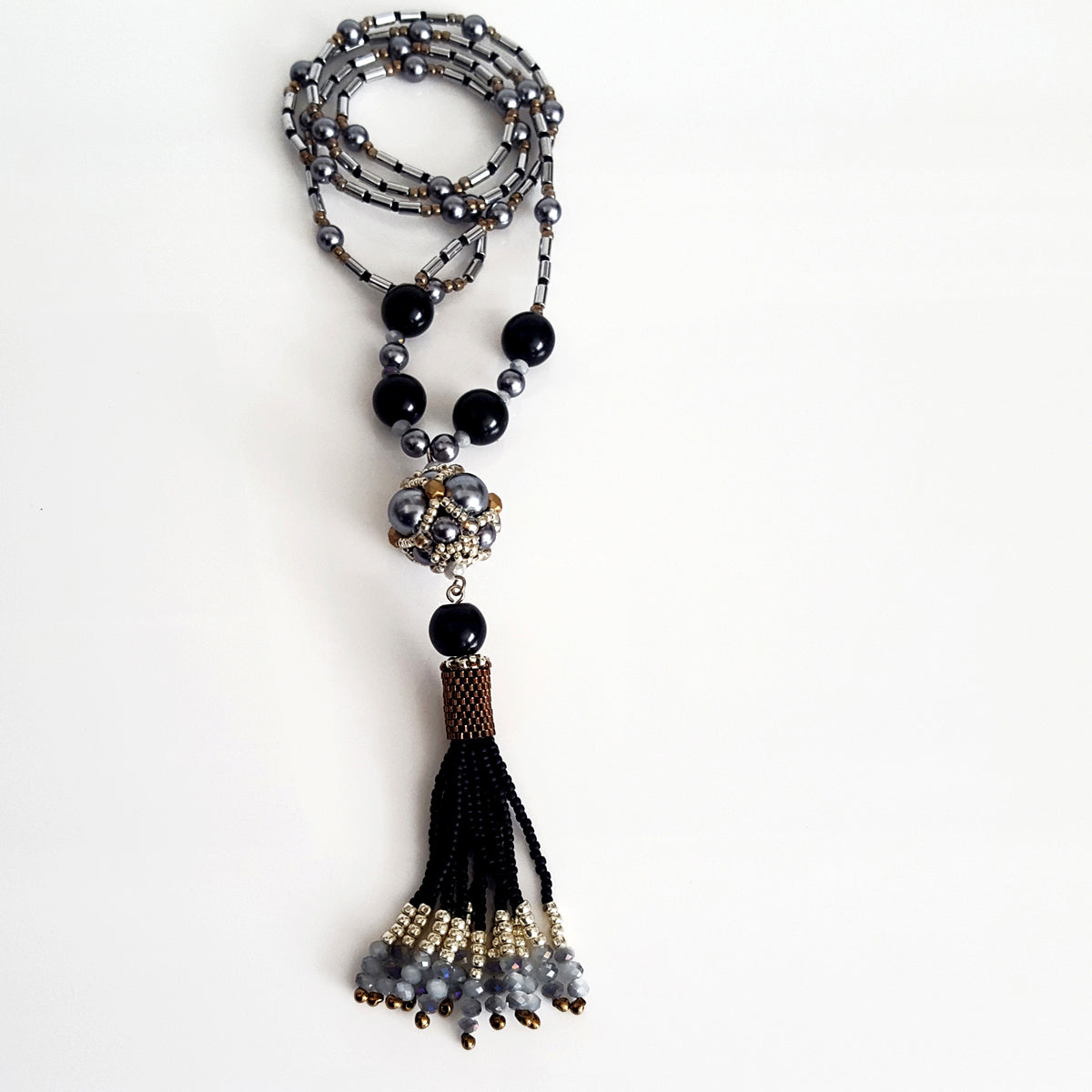 Beaded Black Tassel -The Enchanted Ball Necklace | Kalitheo Jewellery