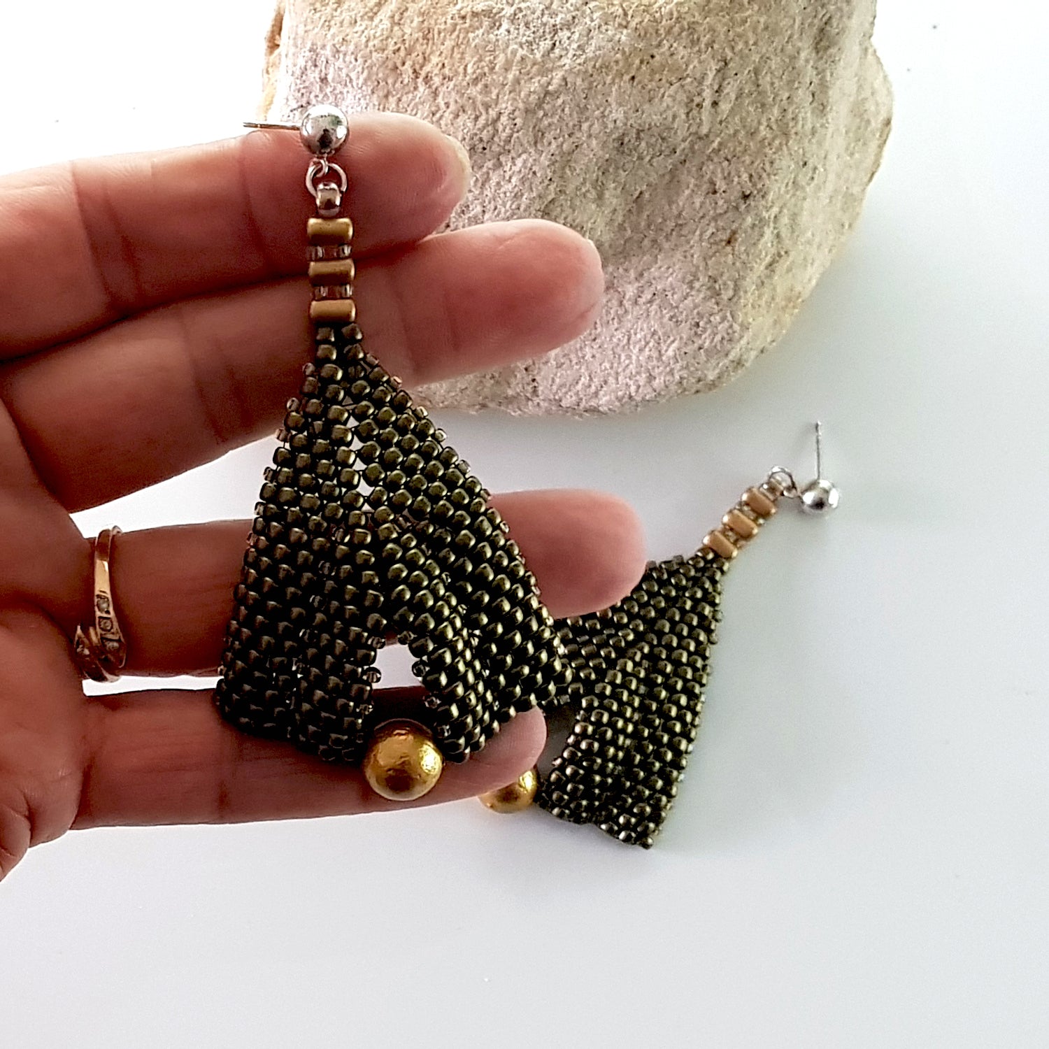 Goddess Leaf Earrings - Stunning Gold Metallic & Pearl | KJ-386E/GMS | Designer Earrings - Kalitheo Jewellery