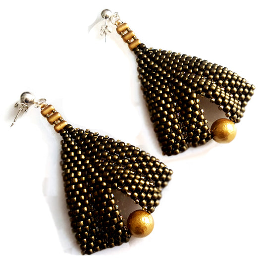Goddess Leaf Earrings - Stunning Gold Metallic & Pearl | KJ-386E/GMS | Designer Earrings - Kalitheo Jewellery