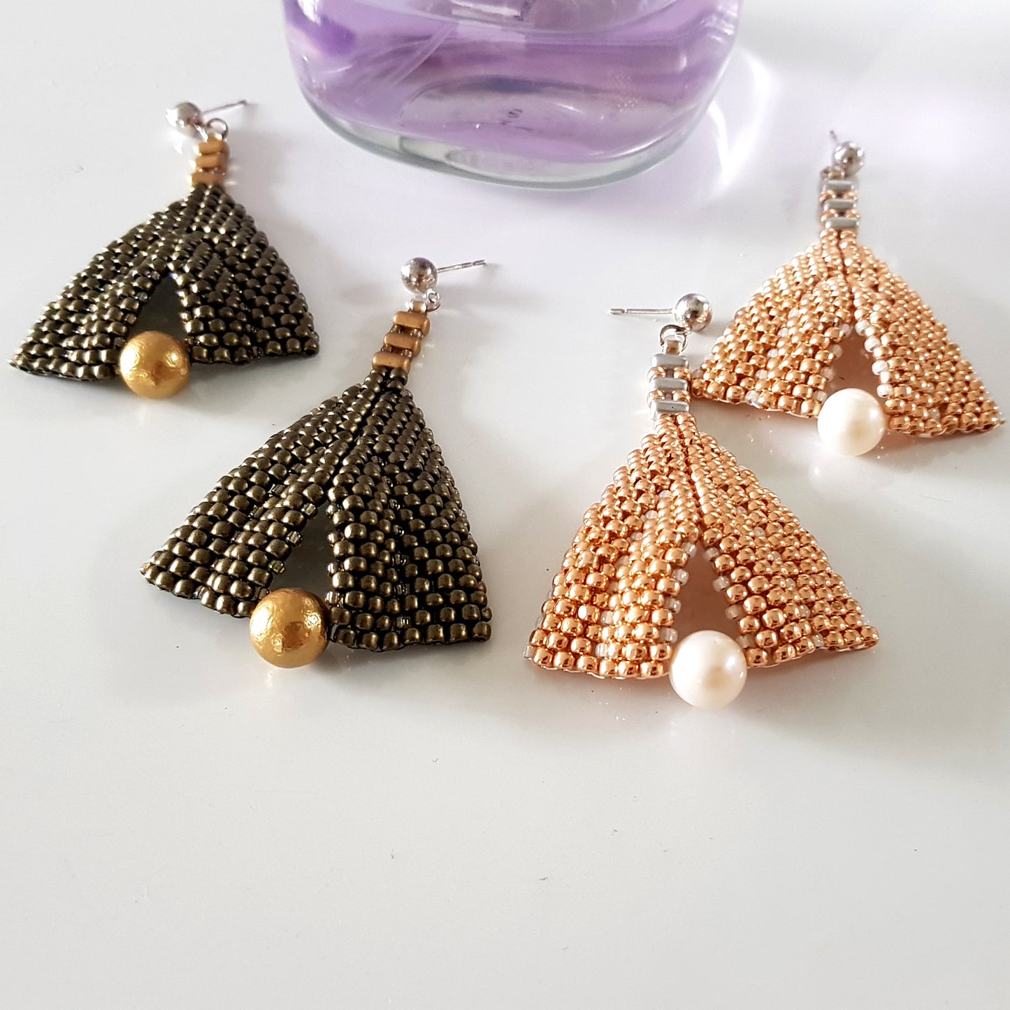 Goddess Leaf Earrings - Designer Beaded Pearl Statement Earrings | (KJ-386E) Handmade Earrings - Kalitheo Jewellery