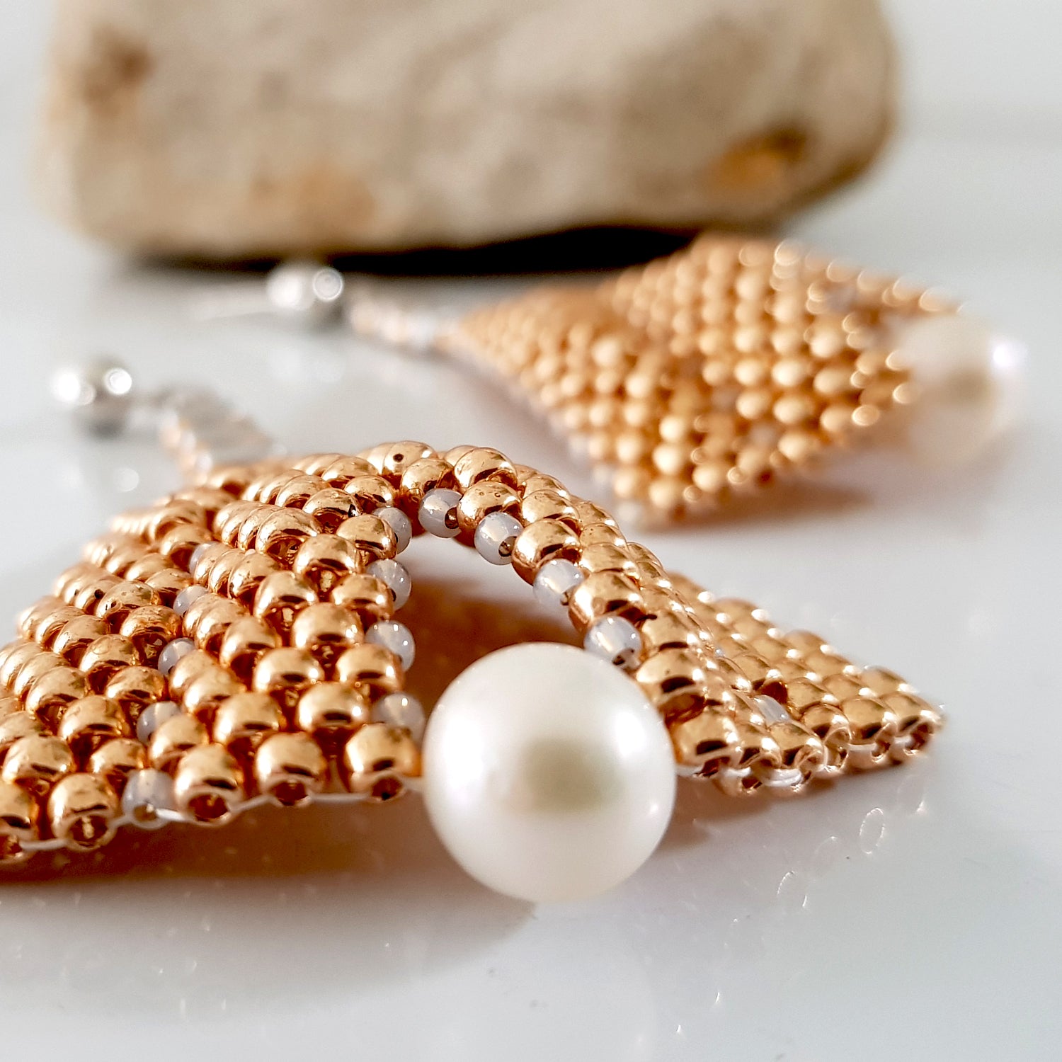 Goddess Leaf Earrings - Designer Beaded Pearl Statement Earrings | (KJ-386E) Handmade Earrings - Kalitheo Jewellery