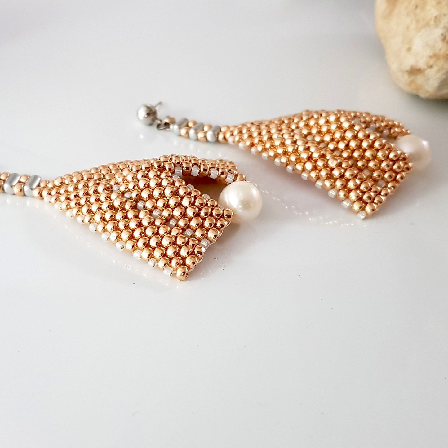 Goddess Leaf Earrings - Rose Gold Beaded | KJ-386E/RG | Designer Artisan Earrings - Kalitheo Jewellery