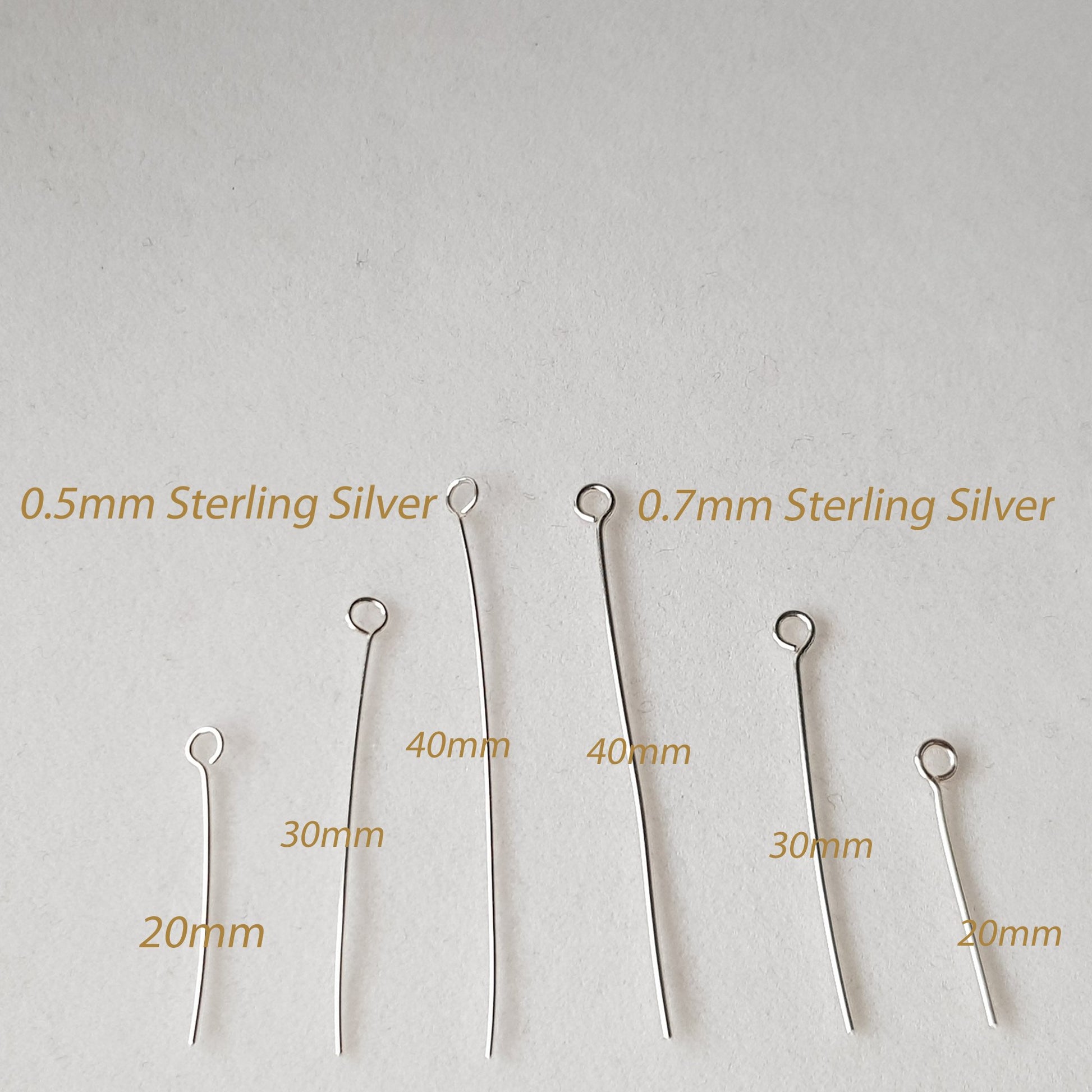 Eye Pins 30mm - 21 gauge (0.7mm) Sterling Silver | SS-GF730/EP | Jewellery Making Supply - Kalitheo 