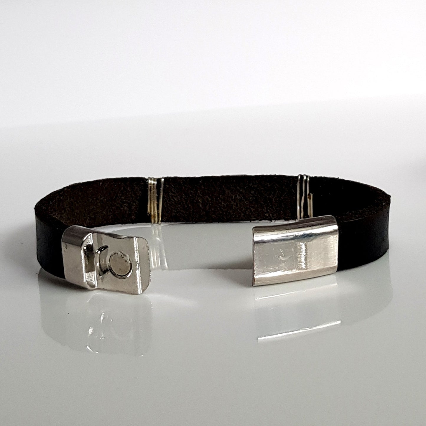 Black Leather Band with Haematite wrapped Mens Bracelet | KJ-287B | Unisex Jewellery - Kalitheo Jewellery