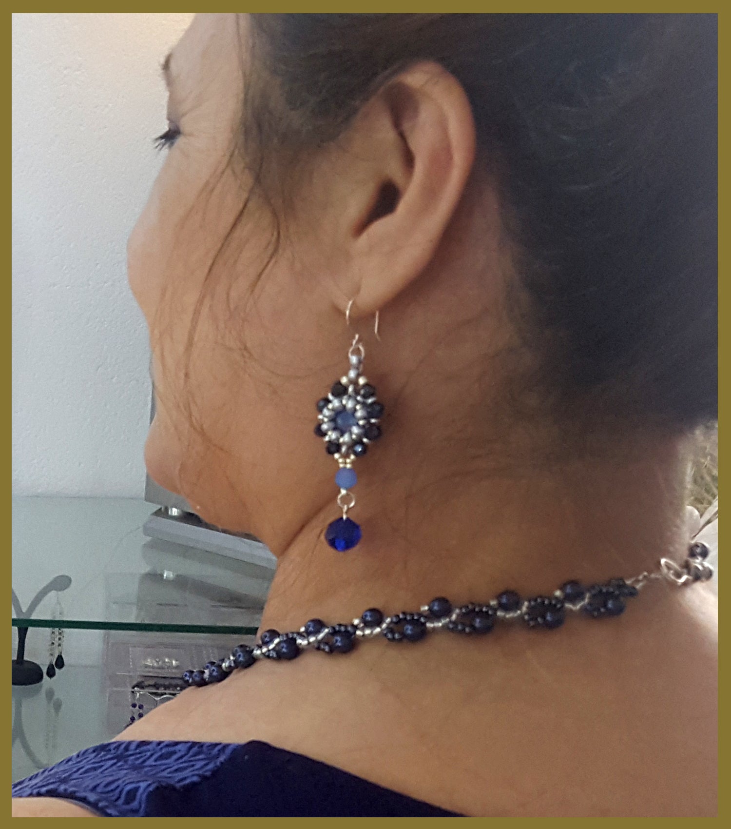 Dancing Clouds - Swarovski Dark Blue Pearl Beaded Necklace | (KJ-378N) Handmade Designer Necklace - Kalitheo Jewellery
