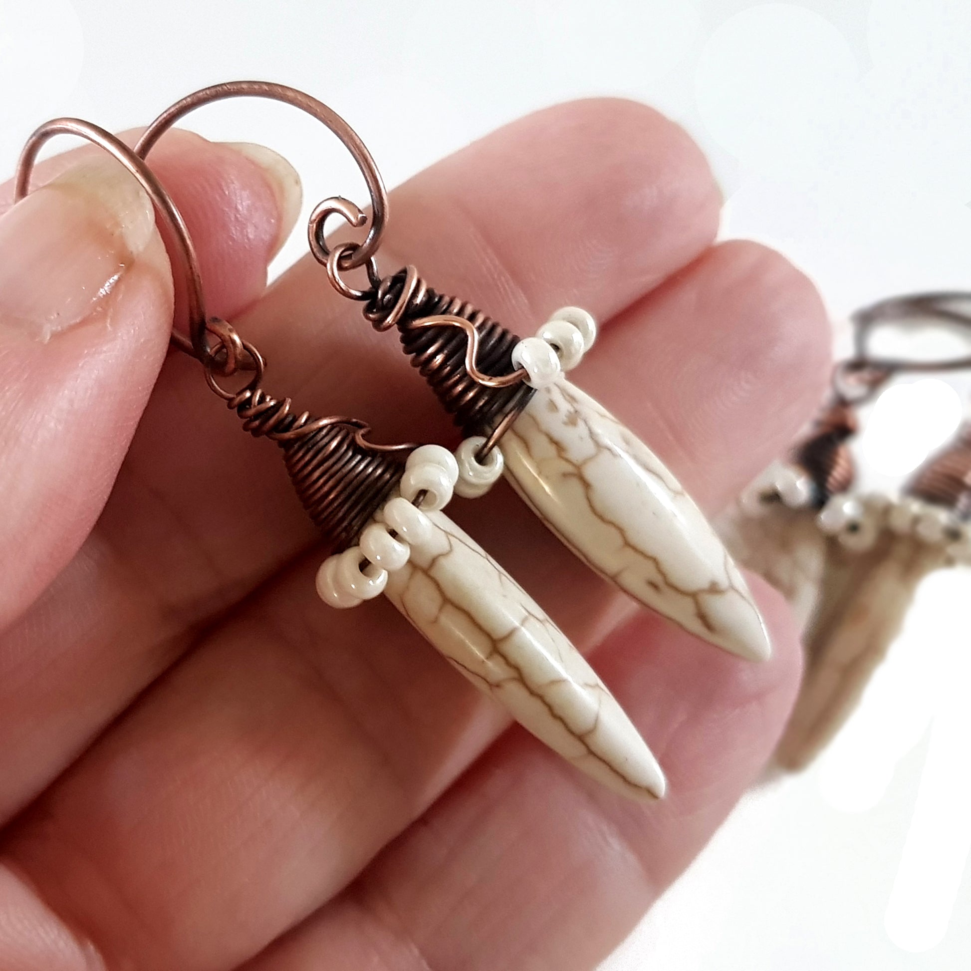White Howlite Spike Earrings | (KJ-395E | Artisan Earrings - Kalitheo Jewellery