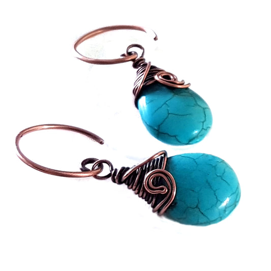 Turquoise Blue Howlite Earrings | KJ-396E | Artisan Earrings - Kalitheo Jewellery
