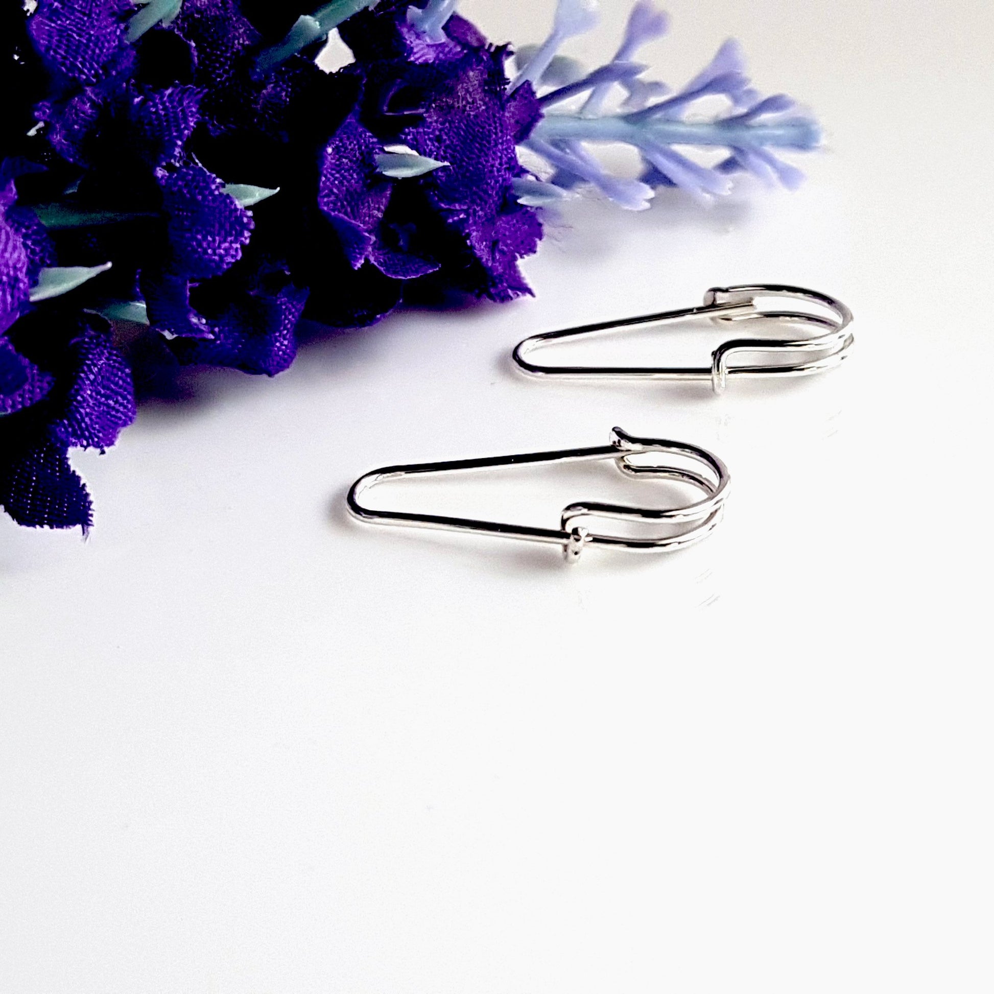 Safety Pin Artisan Earrings in Sterling Silver | Kalitheo