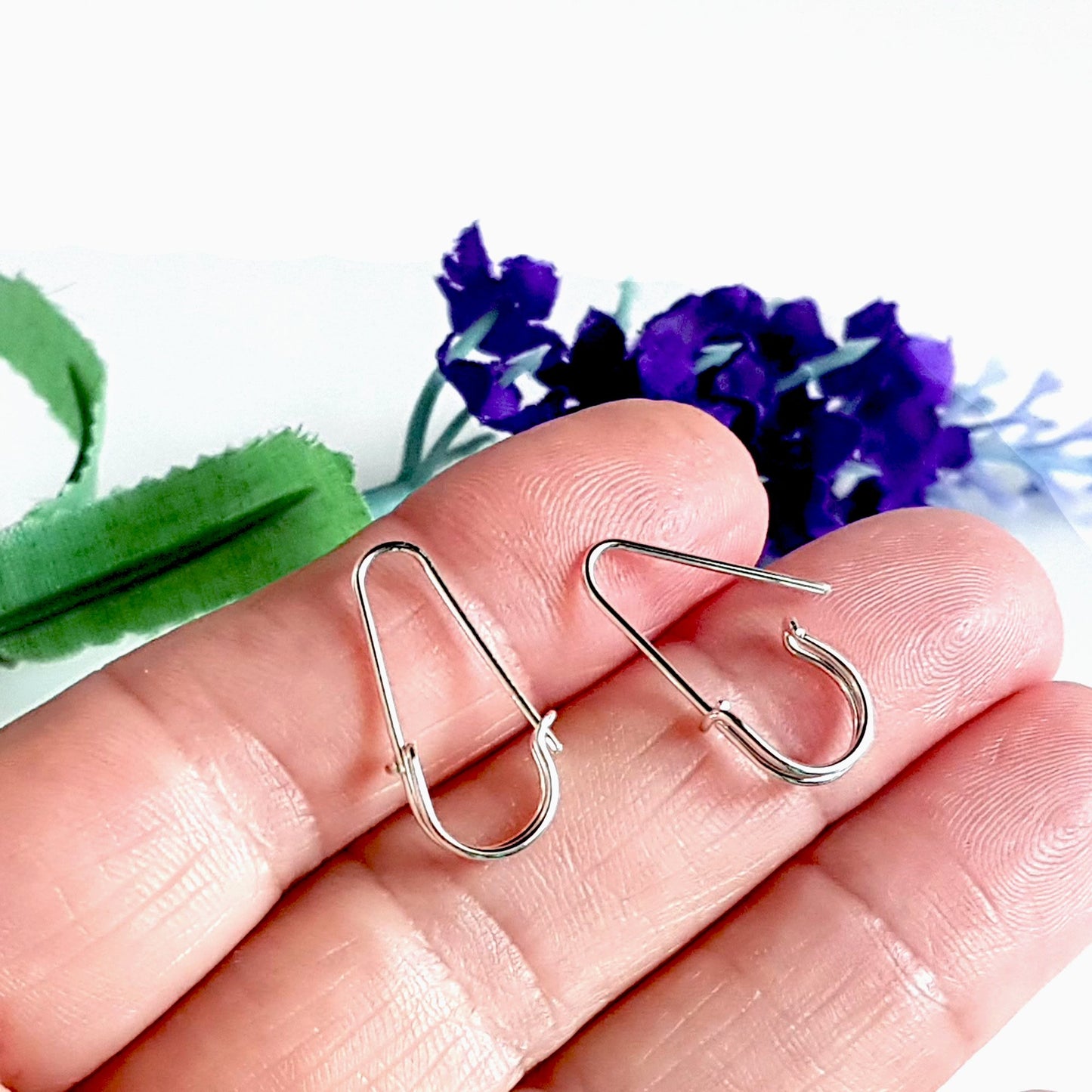 Silver 925 Artisan Safety Pin Earrings on hand | Kalitheo