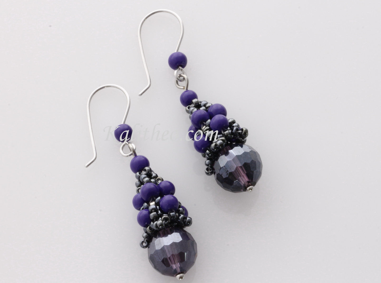 KTC-279 Beaded Cap Purple Dangle Earrings - Kalitheo Jewellery
