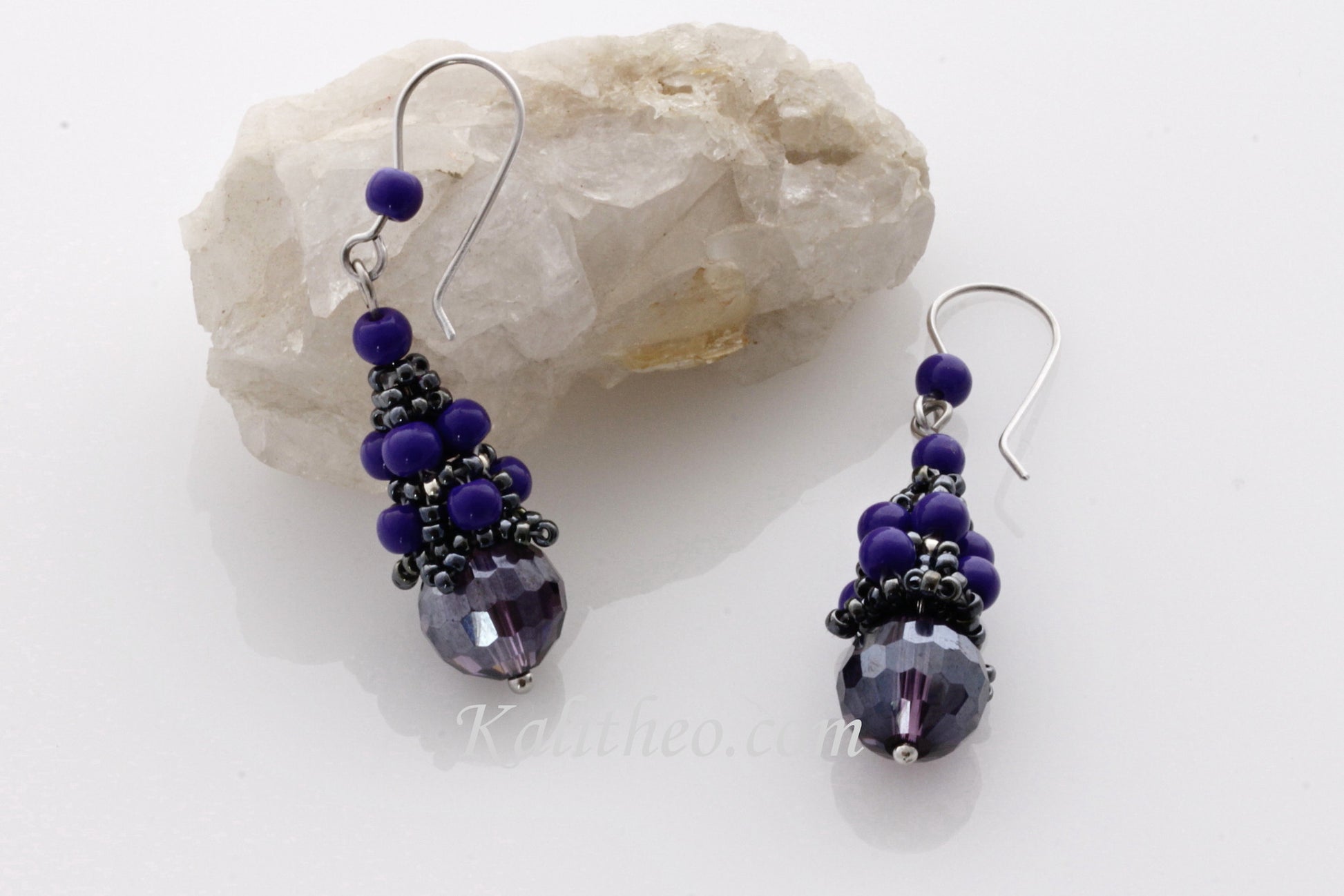 KTC-279 Beaded Cap Purple Dangle Earrings - Kalitheo Jewellery