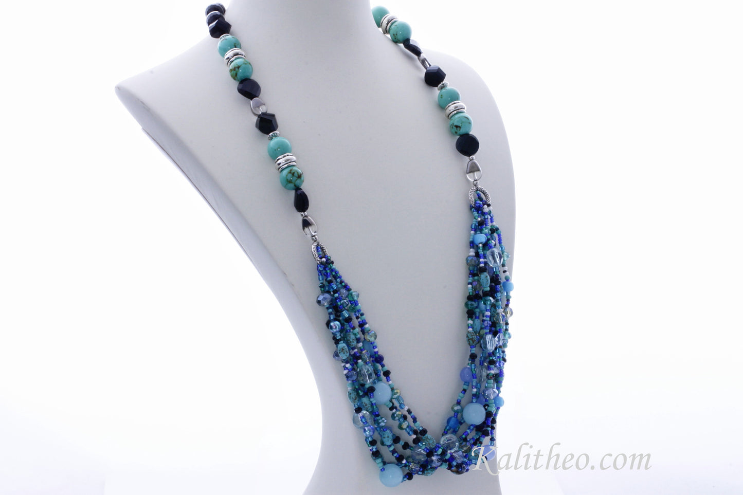 KTC-284 "Ariel Blue" Boho Multi-strand Necklace - Kalitheo Jewellery