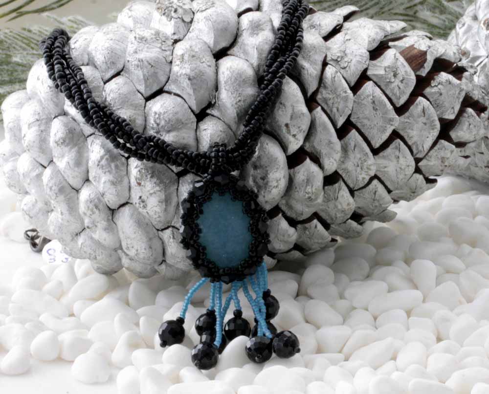 KTC-293 "Aquamarine Mystic" Black  Necklace - Kalitheo Jewellery