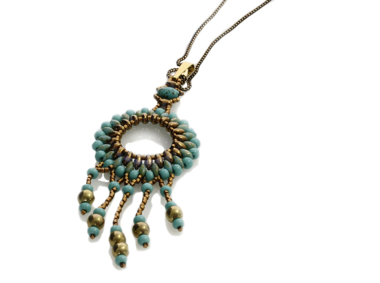 Circle of Life Turquoise Blue Pendant Long Necklace | KJ-296N/B | Artisan Necklace - Kalitheo Jewellery