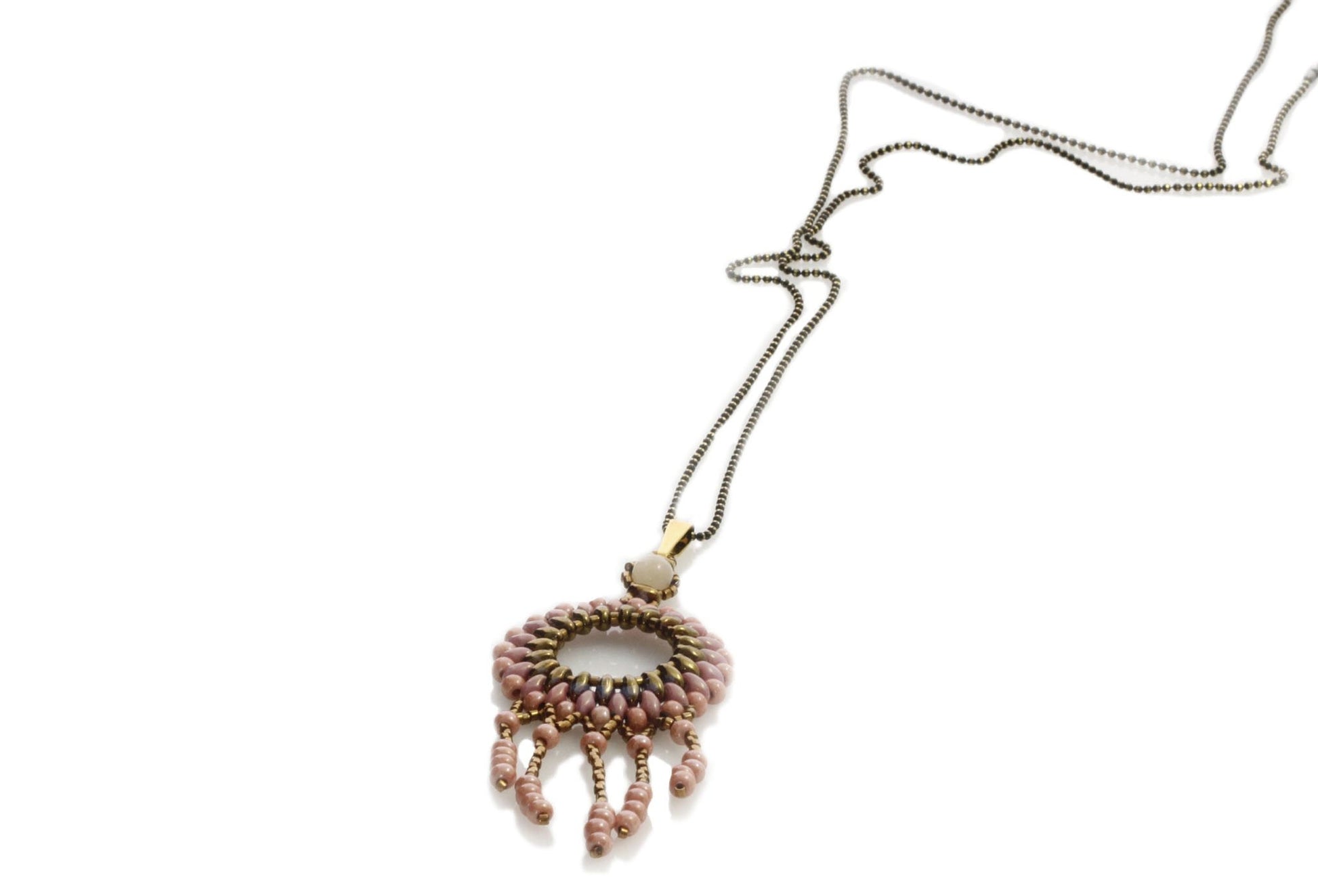 Circle of Life Pendant Deep Apricot Pink Long Necklace | KJ-296N/P - Kalitheo Jewellery