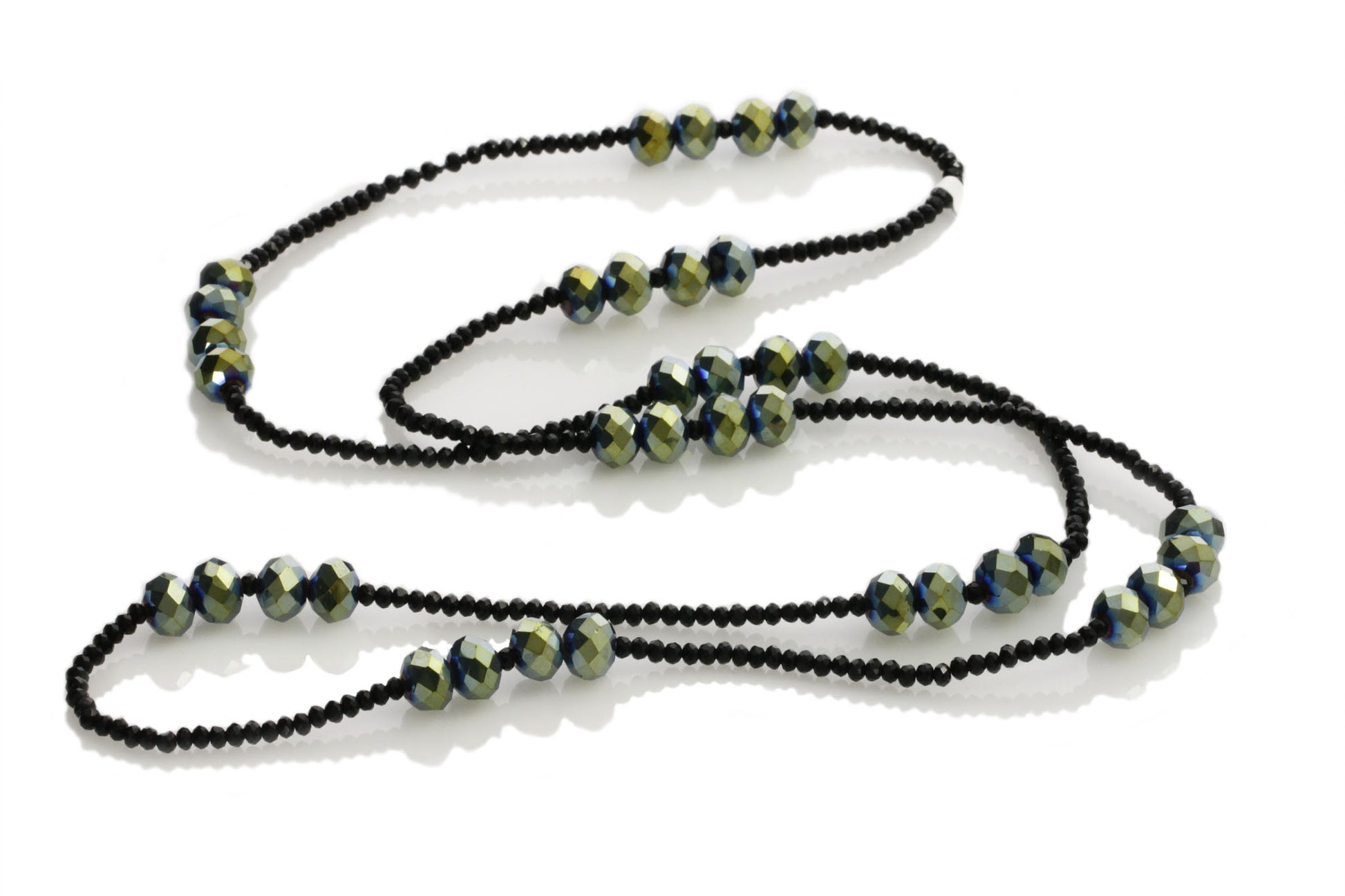 KTC- 325 Green Iridescent Large Crystals Long Necklace - Kalitheo Jewellery