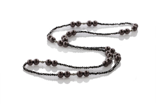 KTC-323 Glass Pearl Burgundy and Crystal Long Necklace - Kalitheo Jewellery